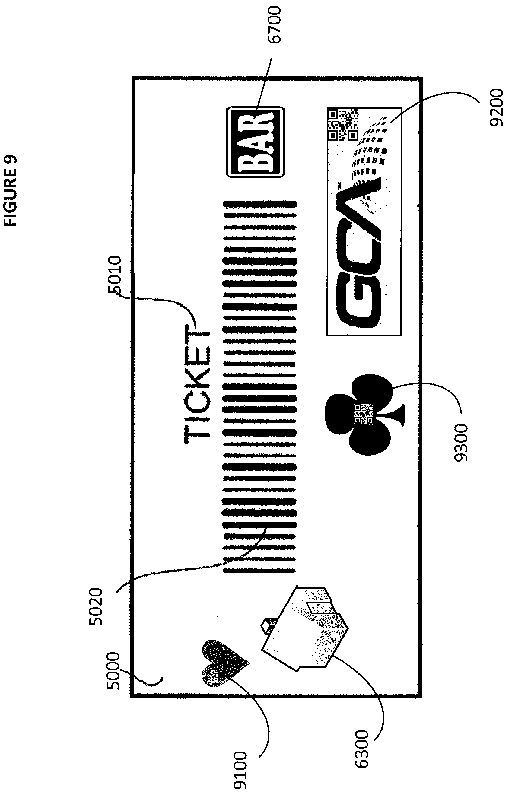 Patent US12333905 Figure 9 – Gaming system and gaming machines utilizing tickets having a feature trigger