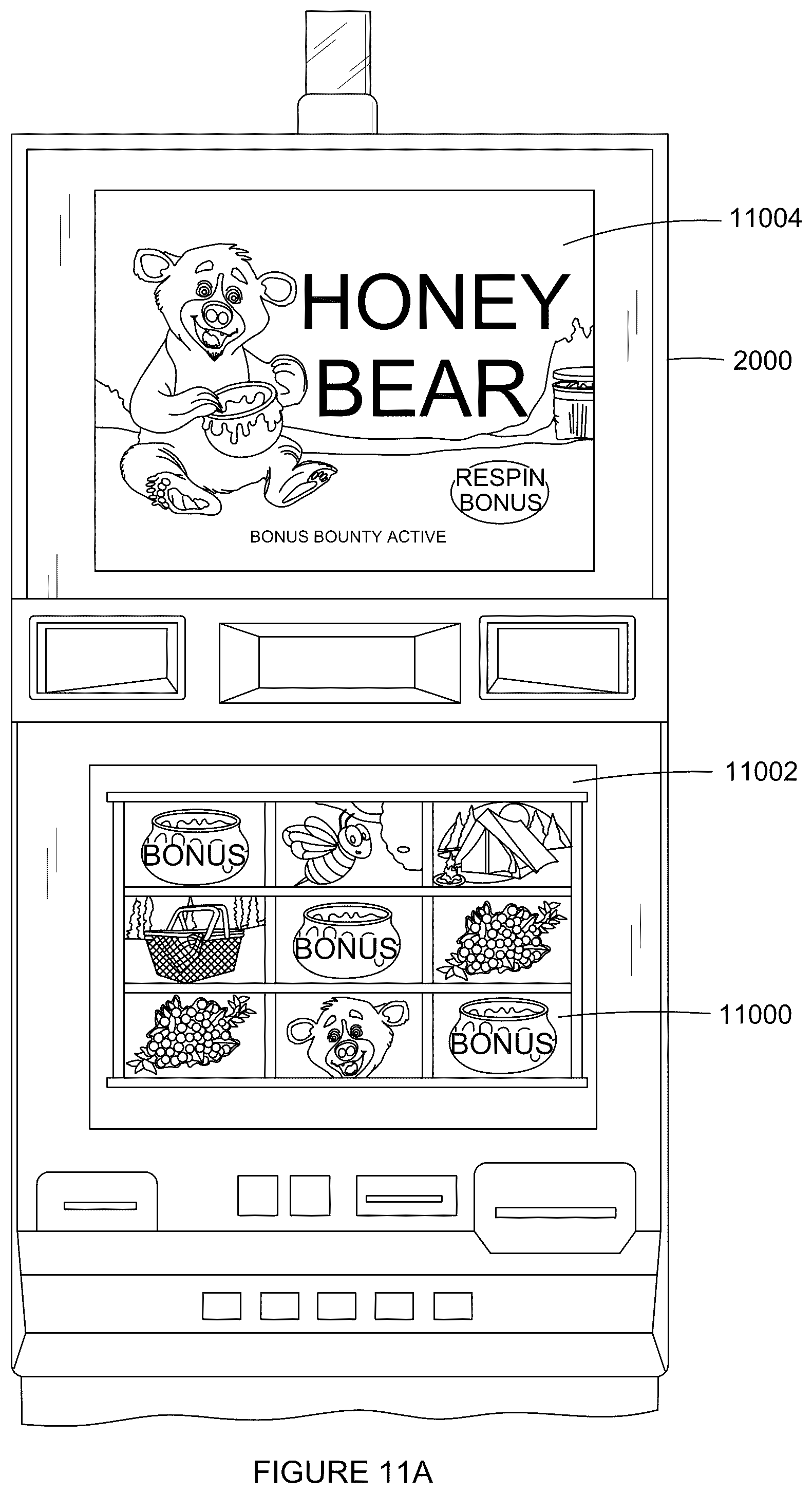 Patent US12333905 Figure 11 – Gaming system and gaming machines utilizing tickets having a feature trigger