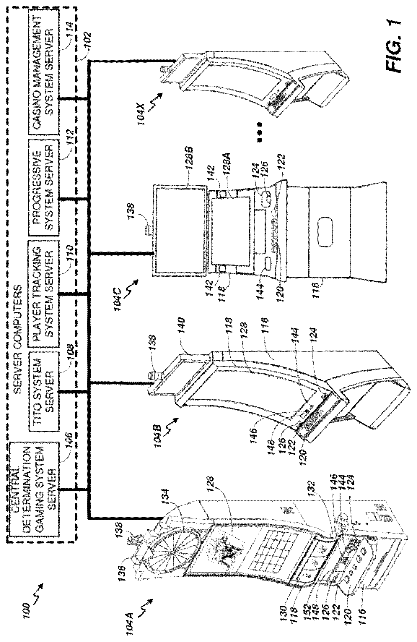 Patent US12333908 Figure 1 – Electronic gaming device and system with random multiple trigger symbol mechanisms for a series of game sequences