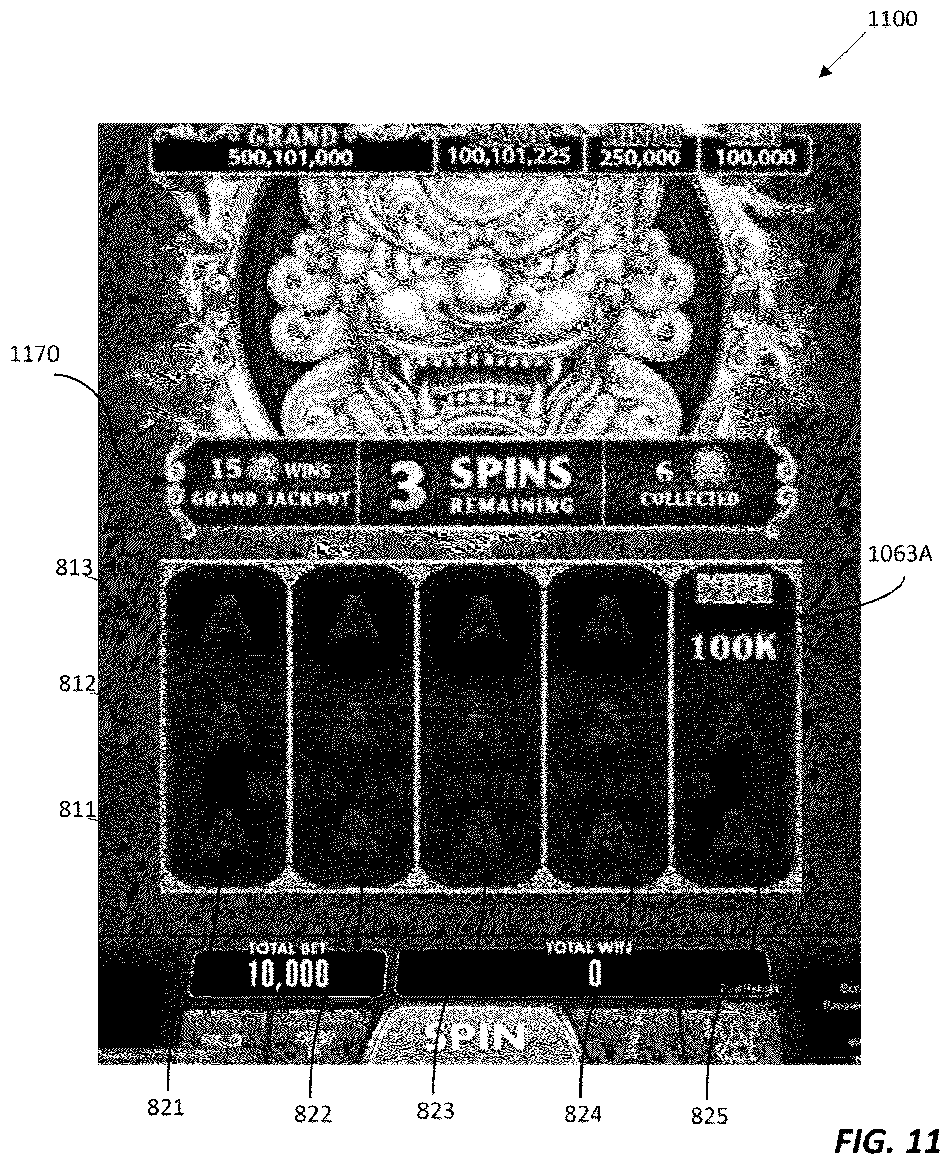 Patent US12333908 Figure 11 – Electronic gaming device and system with random multiple trigger symbol mechanisms for a series of game sequences