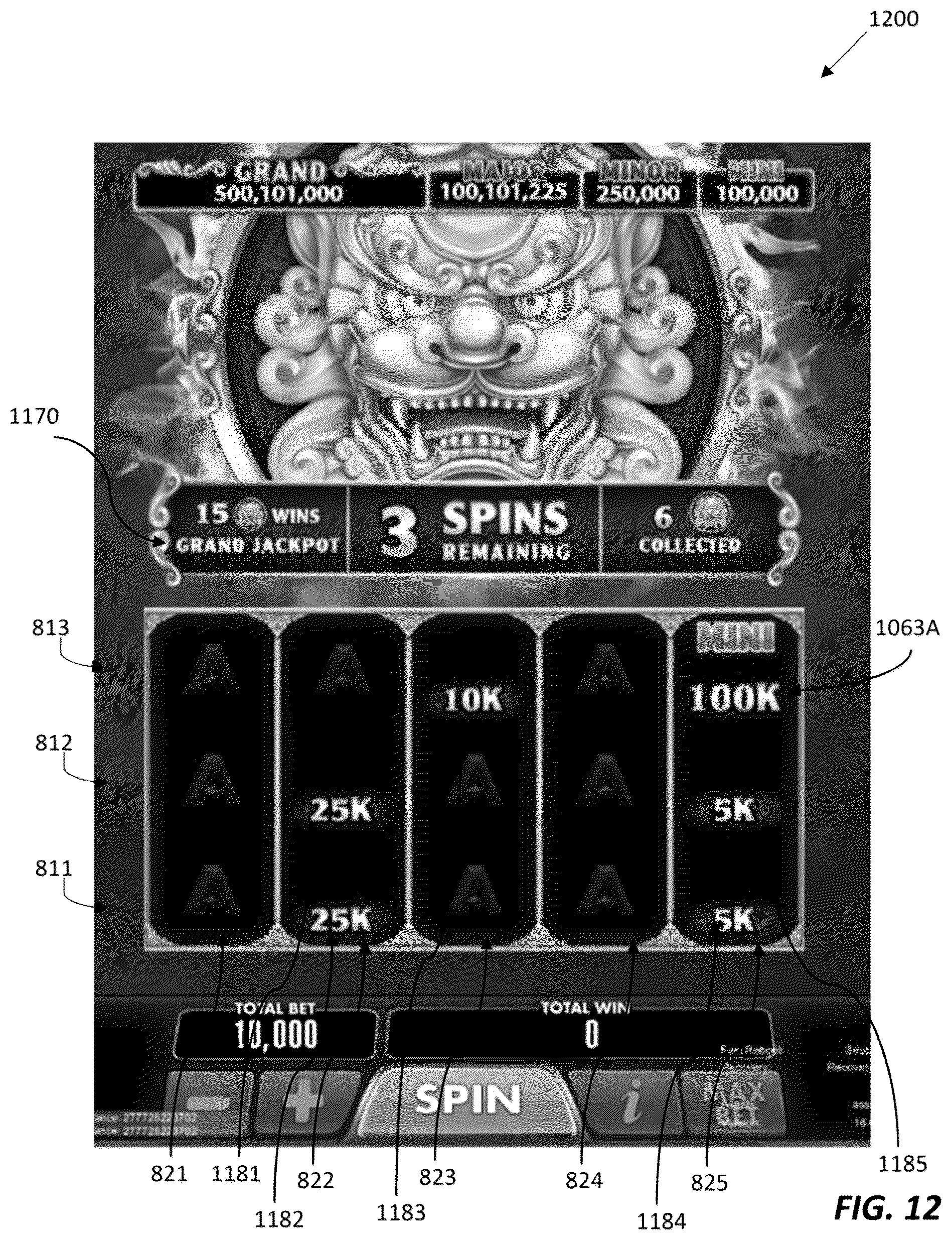 Patent US12333908 Figure 12 – Electronic gaming device and system with random multiple trigger symbol mechanisms for a series of game sequences