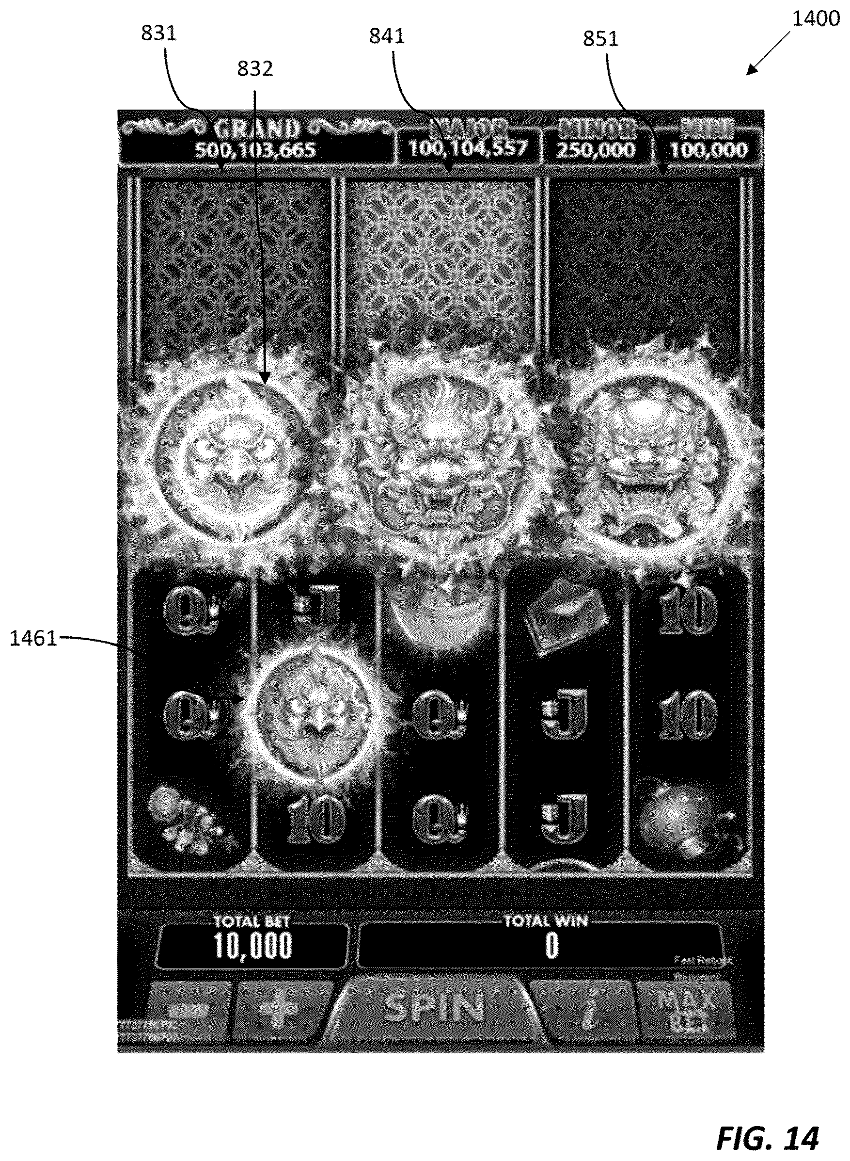 Patent US12333908 Figure 14 – Electronic gaming device and system with random multiple trigger symbol mechanisms for a series of game sequences