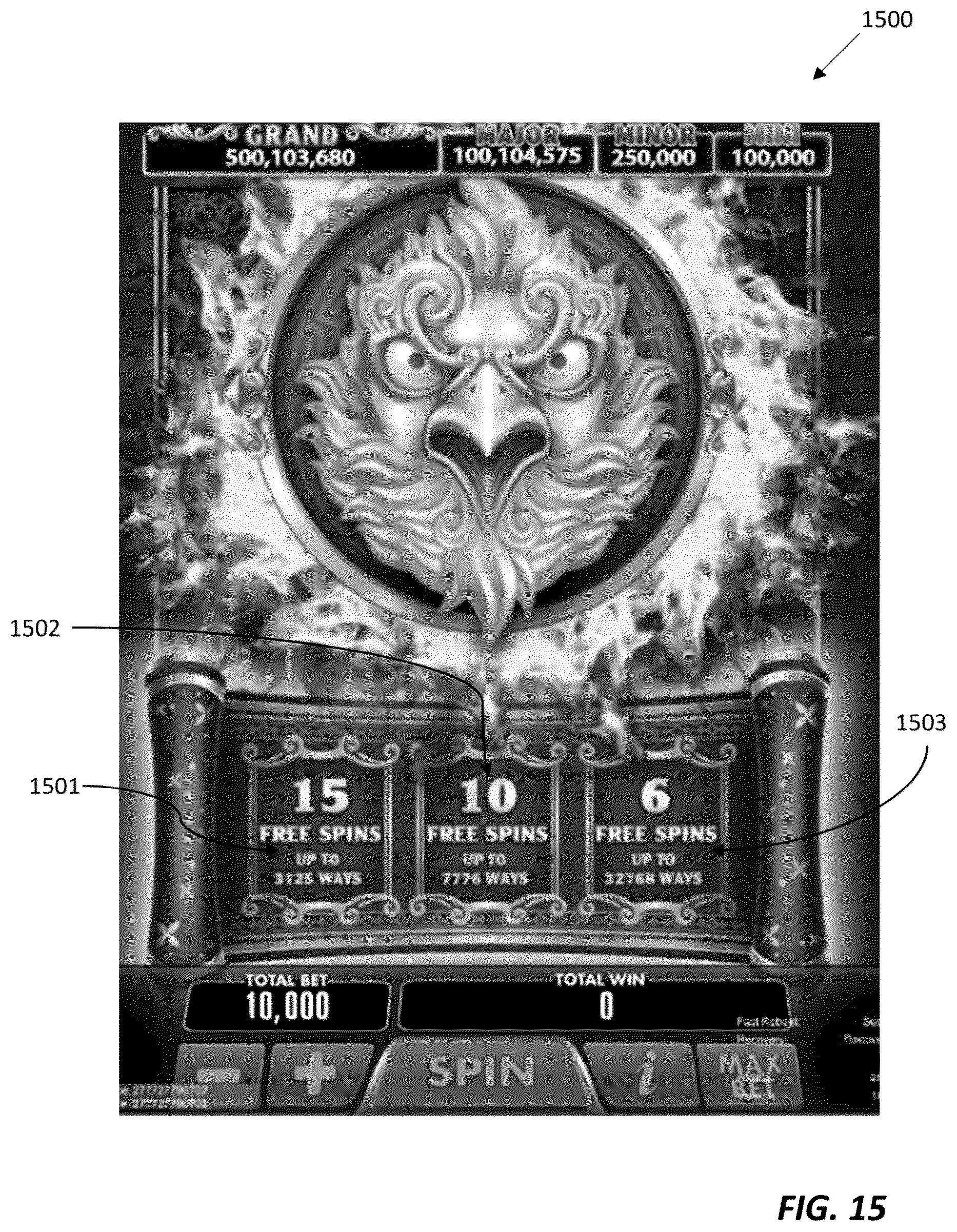 Patent US12333908 Figure 15 – Electronic gaming device and system with random multiple trigger symbol mechanisms for a series of game sequences