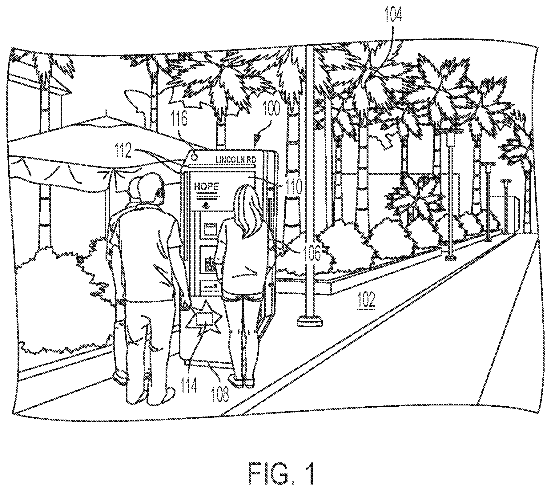 Patent US12333924 — Interactive kiosk with emergency call module — Figure 1