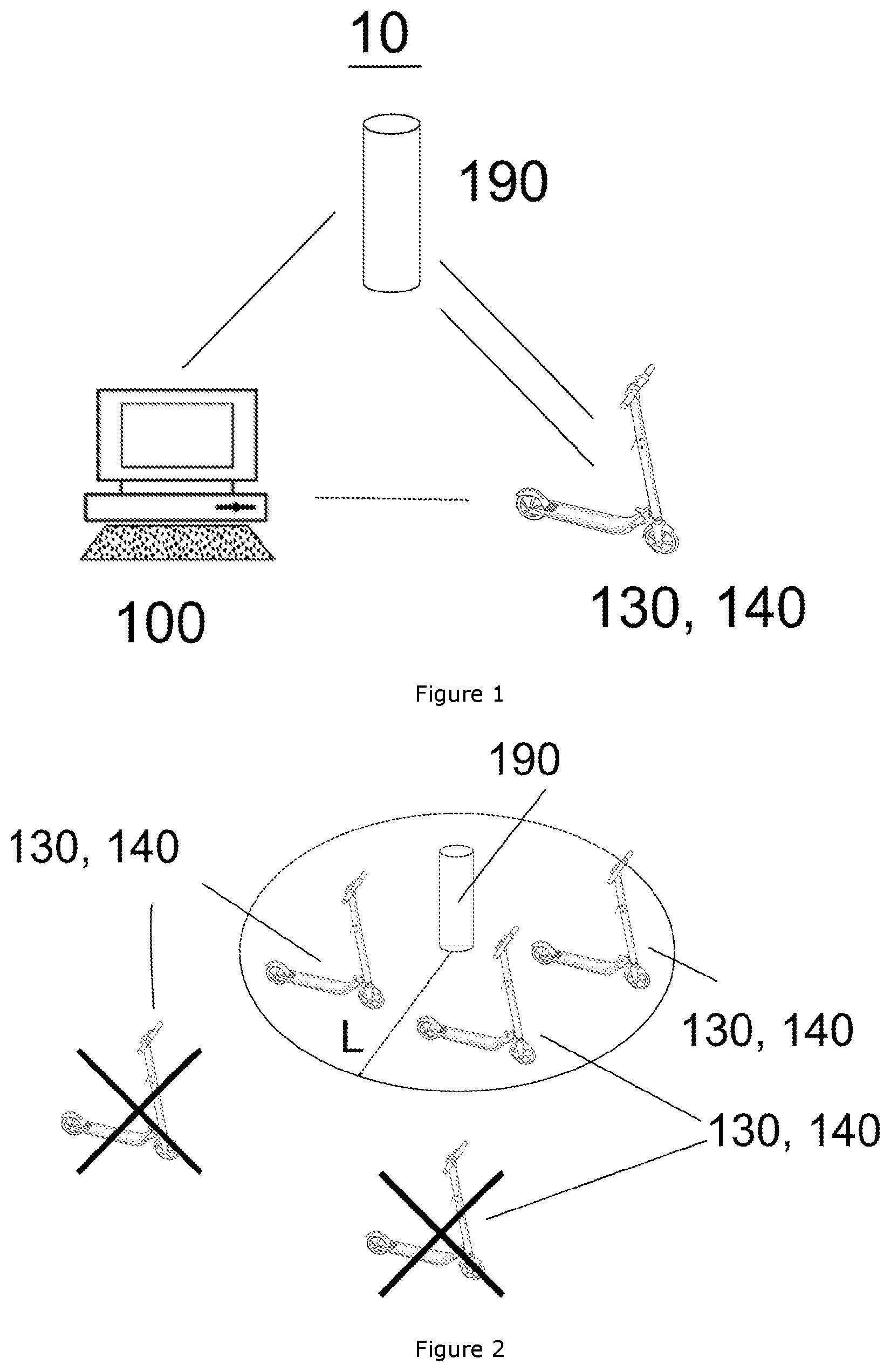 Patent US12333939 Figure 1 – E-scooter parking method and system