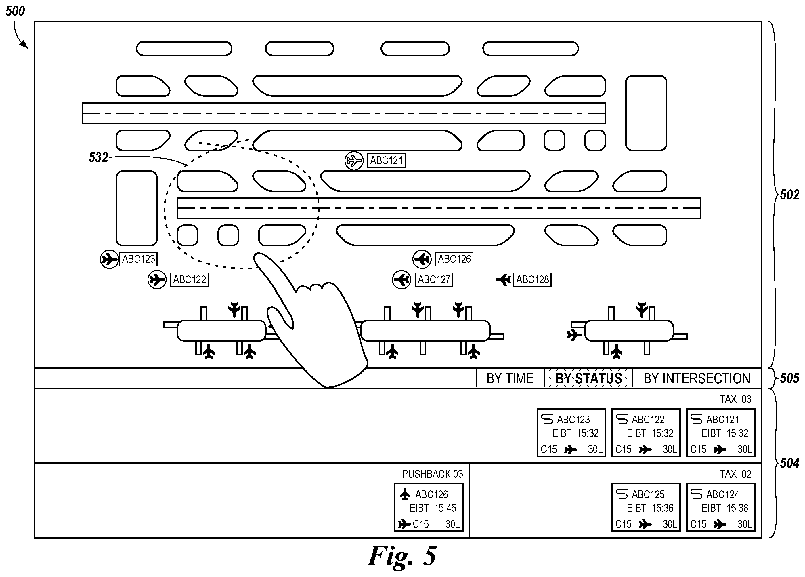 Patent US12333955 Figure 4 – Ground traffic aircraft management
