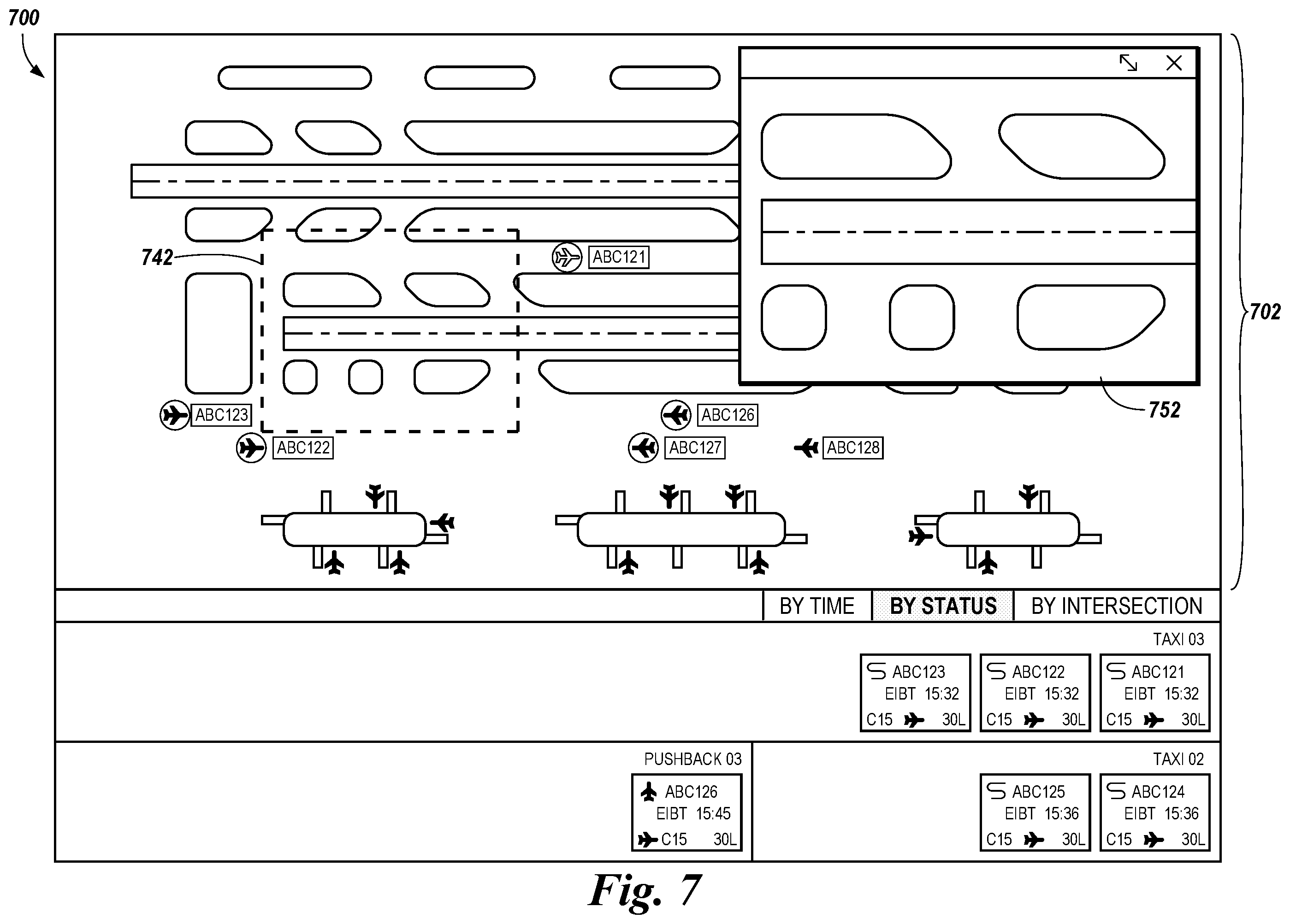 Patent US12333955 Figure 6 – Ground traffic aircraft management