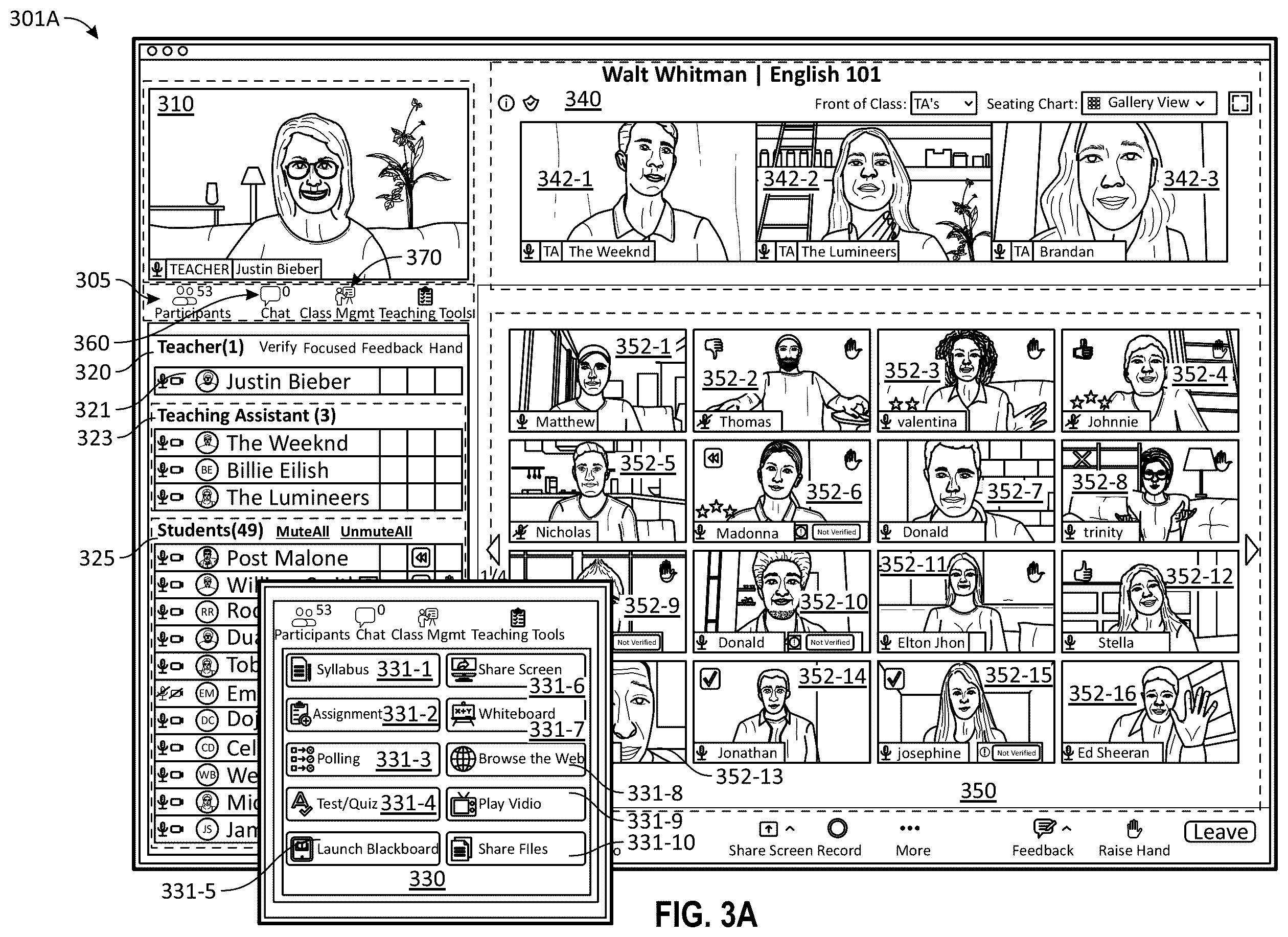 Patent US12333961 Figure 3 – Virtual classroom over a group meeting platform