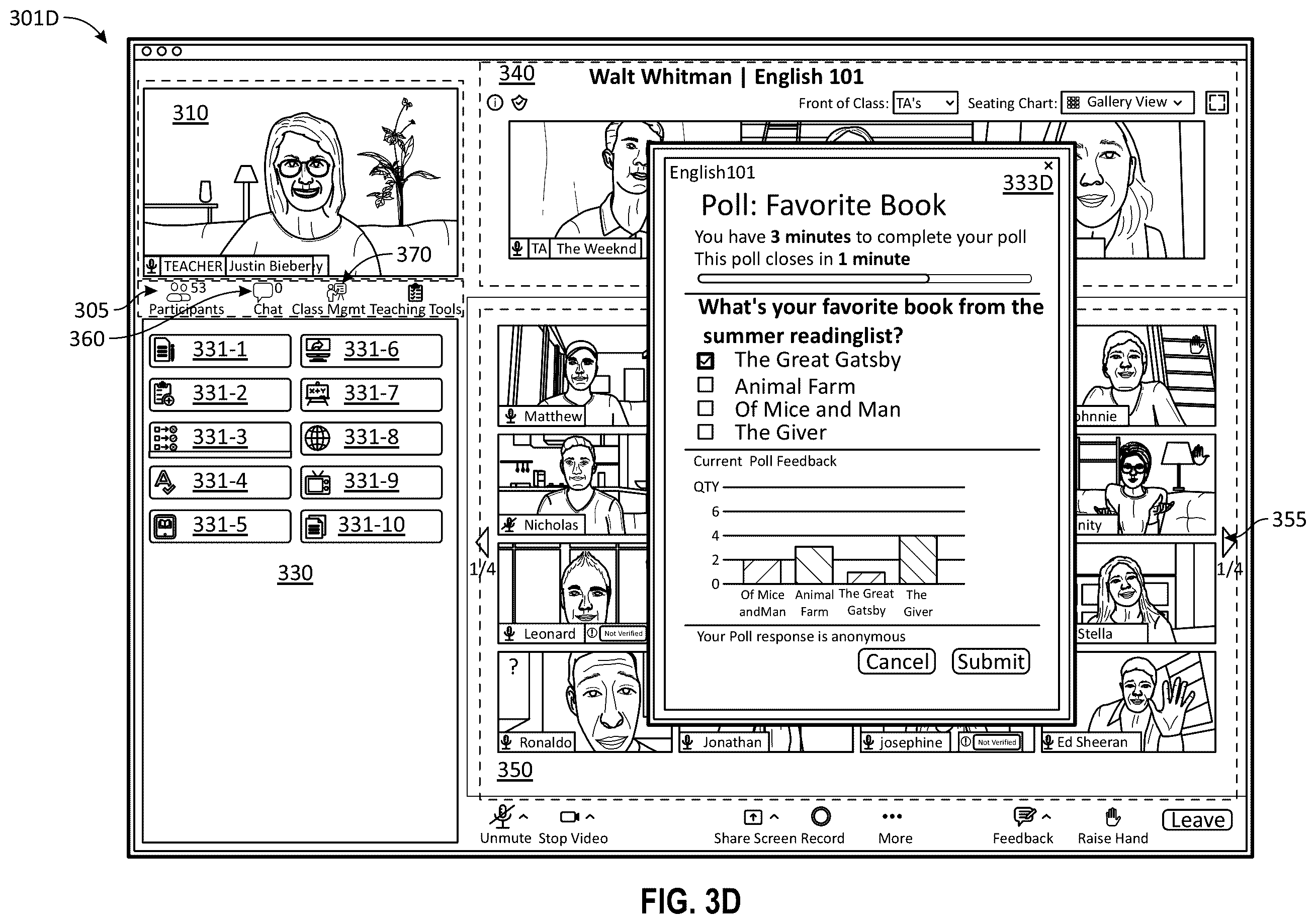 Patent US12333961 Figure 6 – Virtual classroom over a group meeting platform