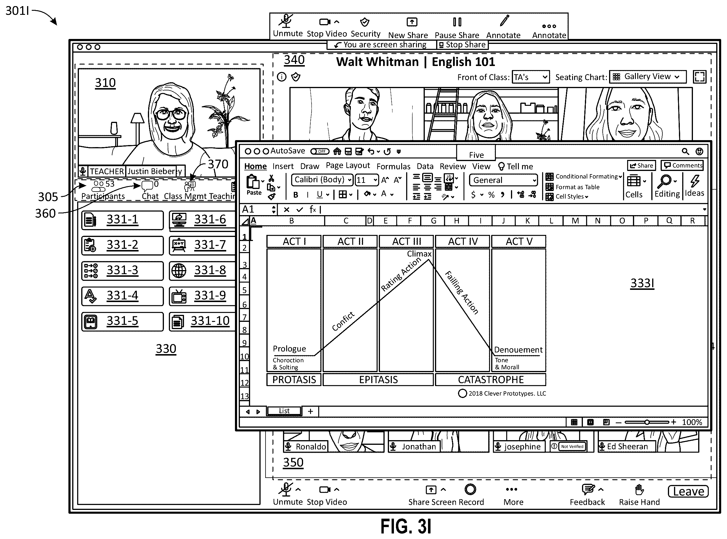 Patent US12333961 Figure 11 – Virtual classroom over a group meeting platform