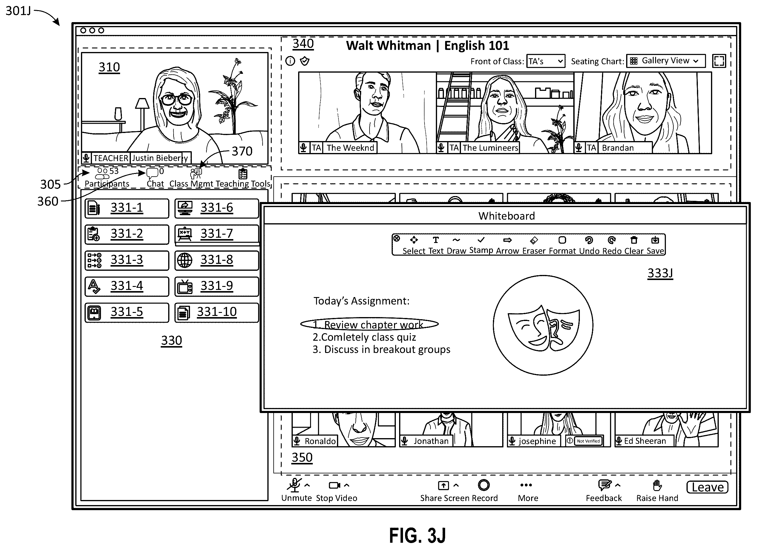 Patent US12333961 Figure 12 – Virtual classroom over a group meeting platform