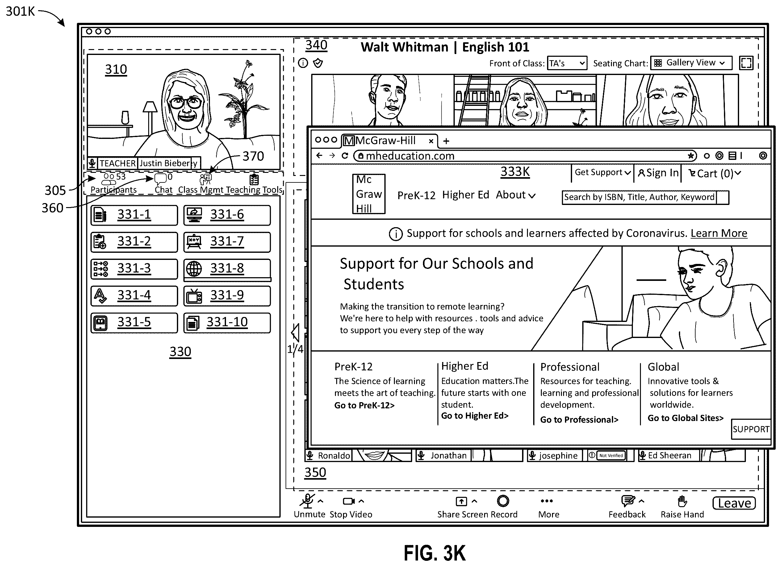 Patent US12333961 Figure 13 – Virtual classroom over a group meeting platform