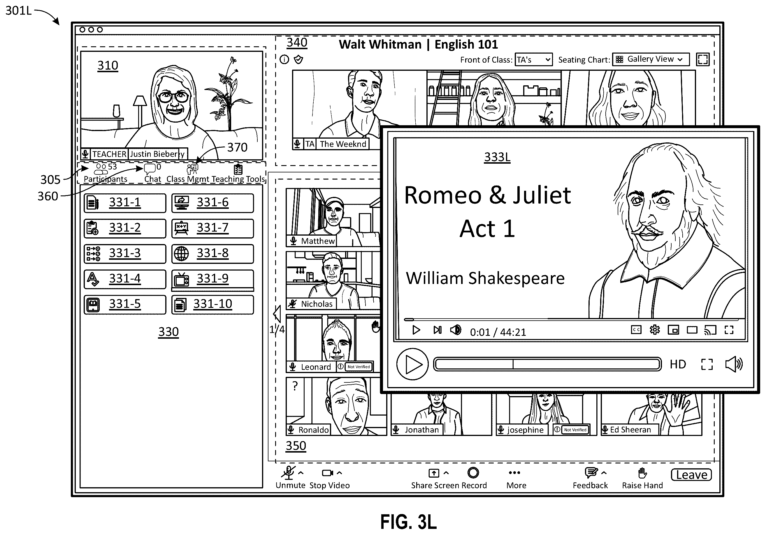 Patent US12333961 Figure 14 – Virtual classroom over a group meeting platform