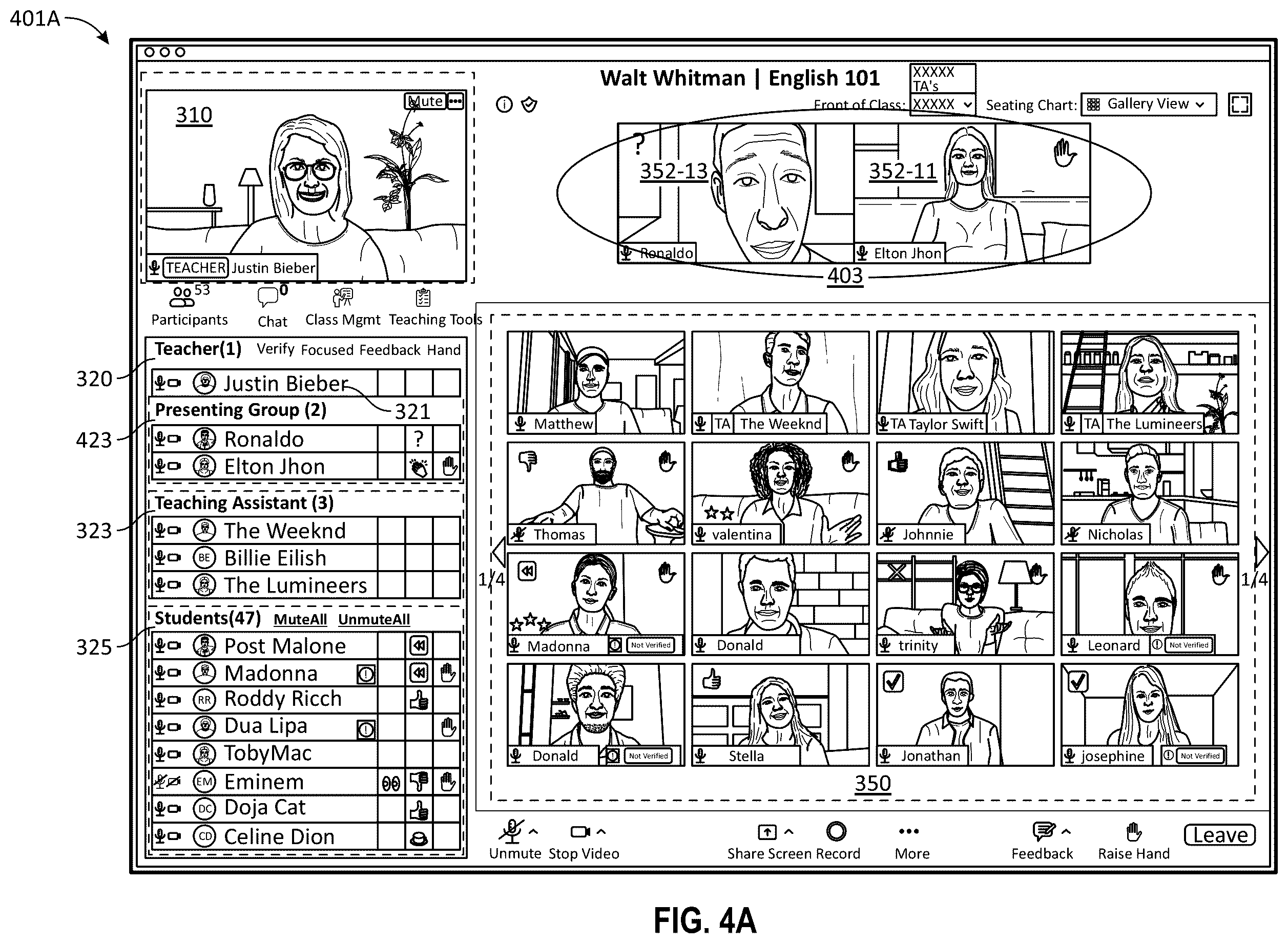 Patent US12333961 Figure 15 – Virtual classroom over a group meeting platform