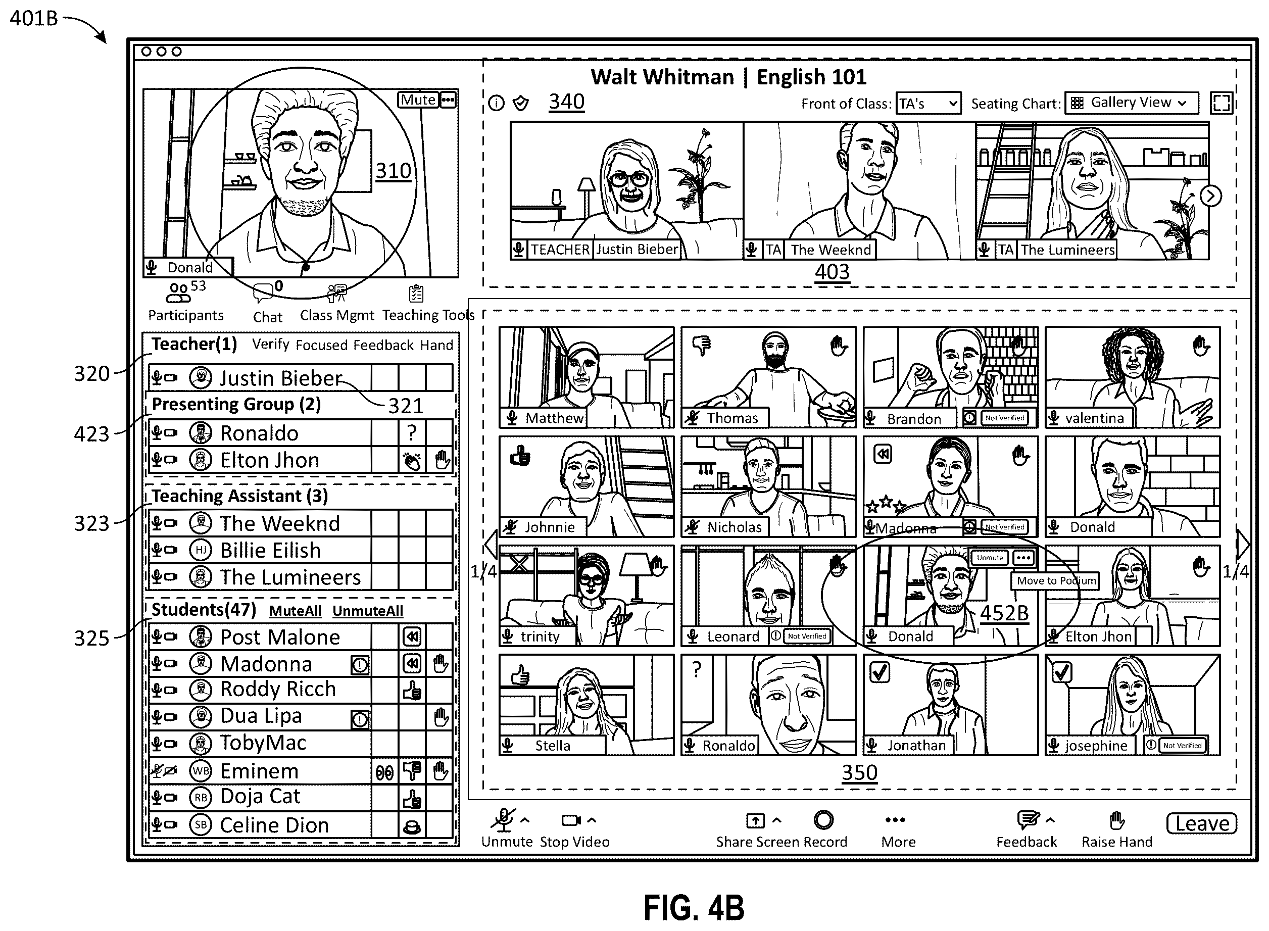 Patent US12333961 Figure 16 – Virtual classroom over a group meeting platform