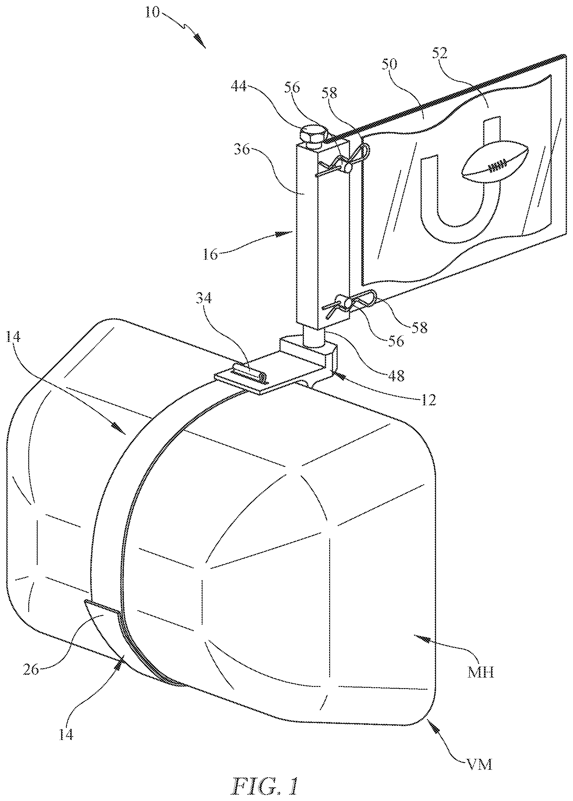 Patent US12333964 Figure 1 – Vehicle mirror mounted flag