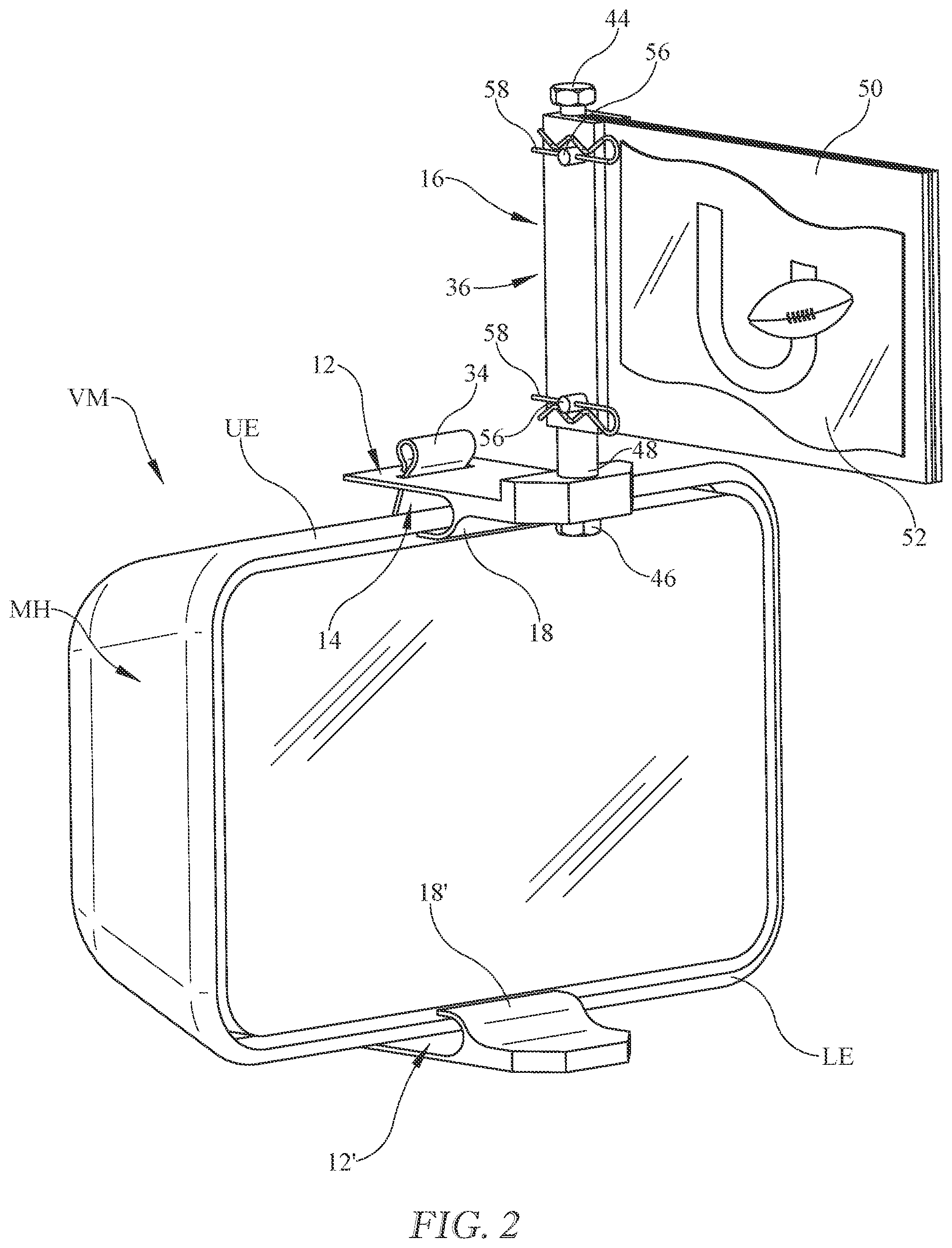 Patent US12333964 Figure 2 – Vehicle mirror mounted flag