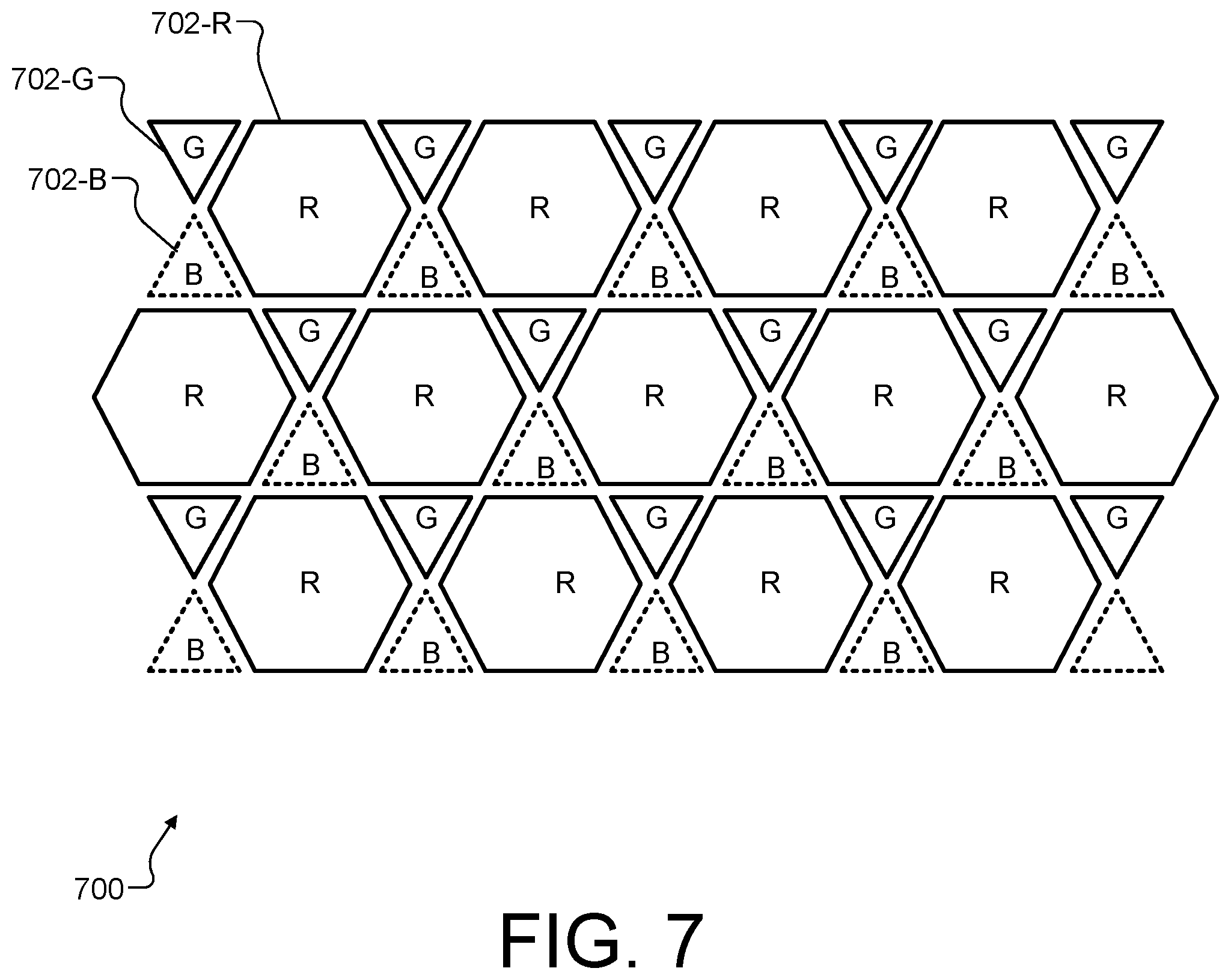 Patent US12333971 Figure 7 – Linear pixel shifting for a non-rectilinear pixel arrangement