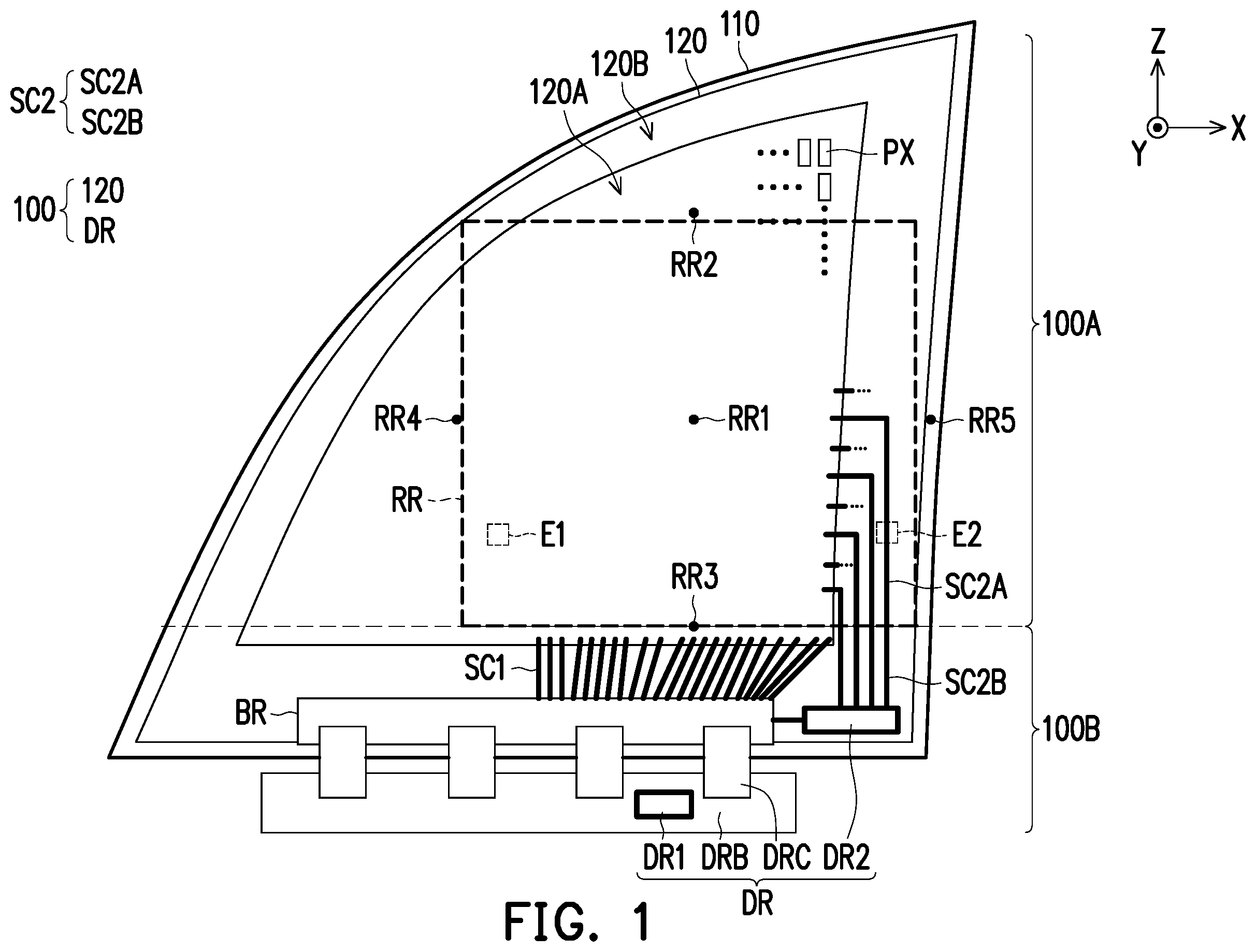 Patent US12333980 Figure 1 – Electronic device with transparent display device