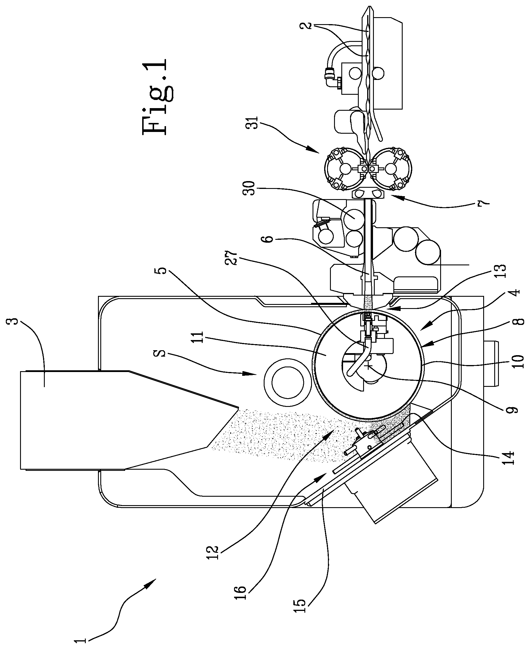 Patent US12338016 Figure 1 – Machine and a process for manufacturing pouches containing a cohesionless material