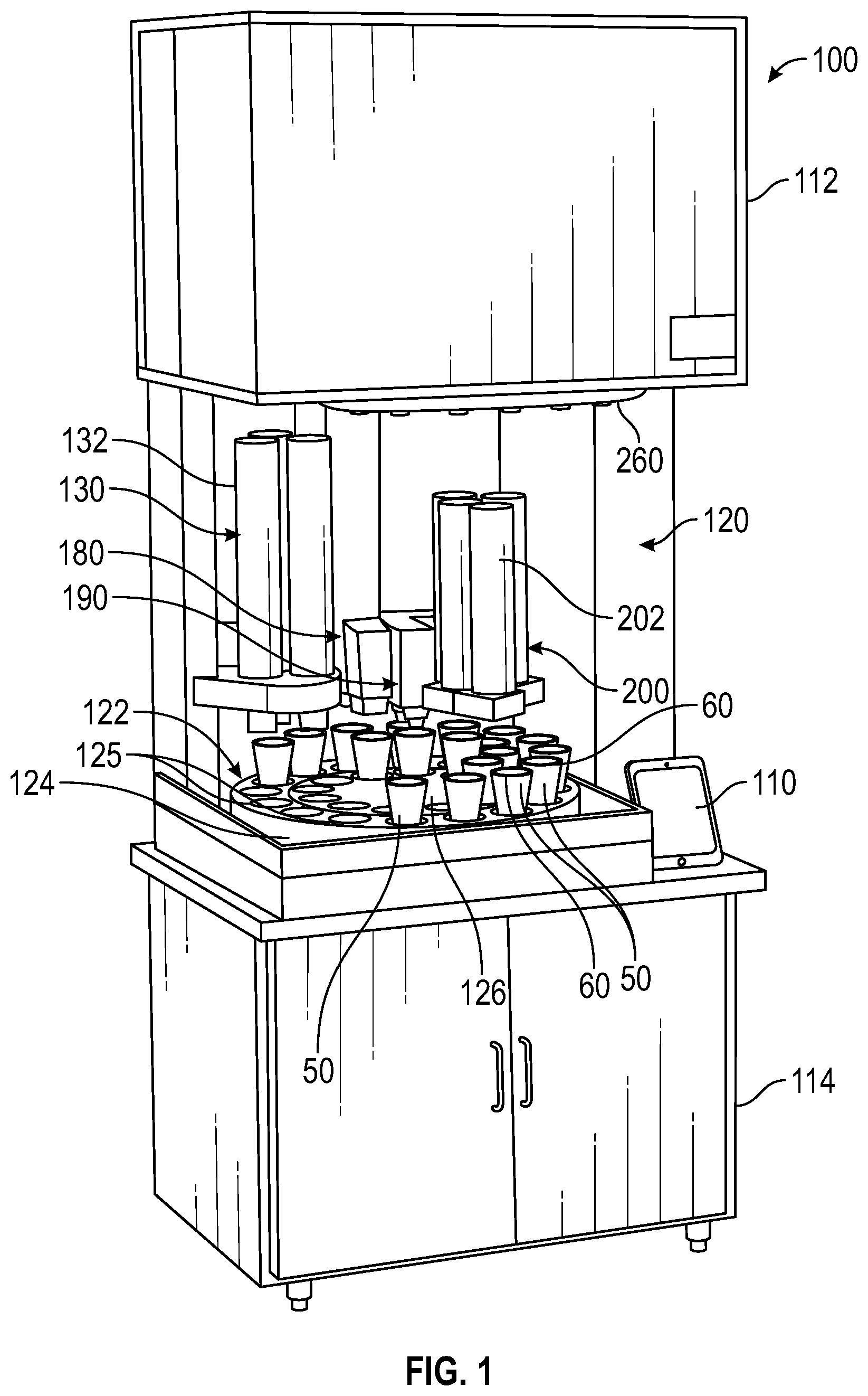 Patent US12338022 Figure 1 – Automated beverage dispenser system and method