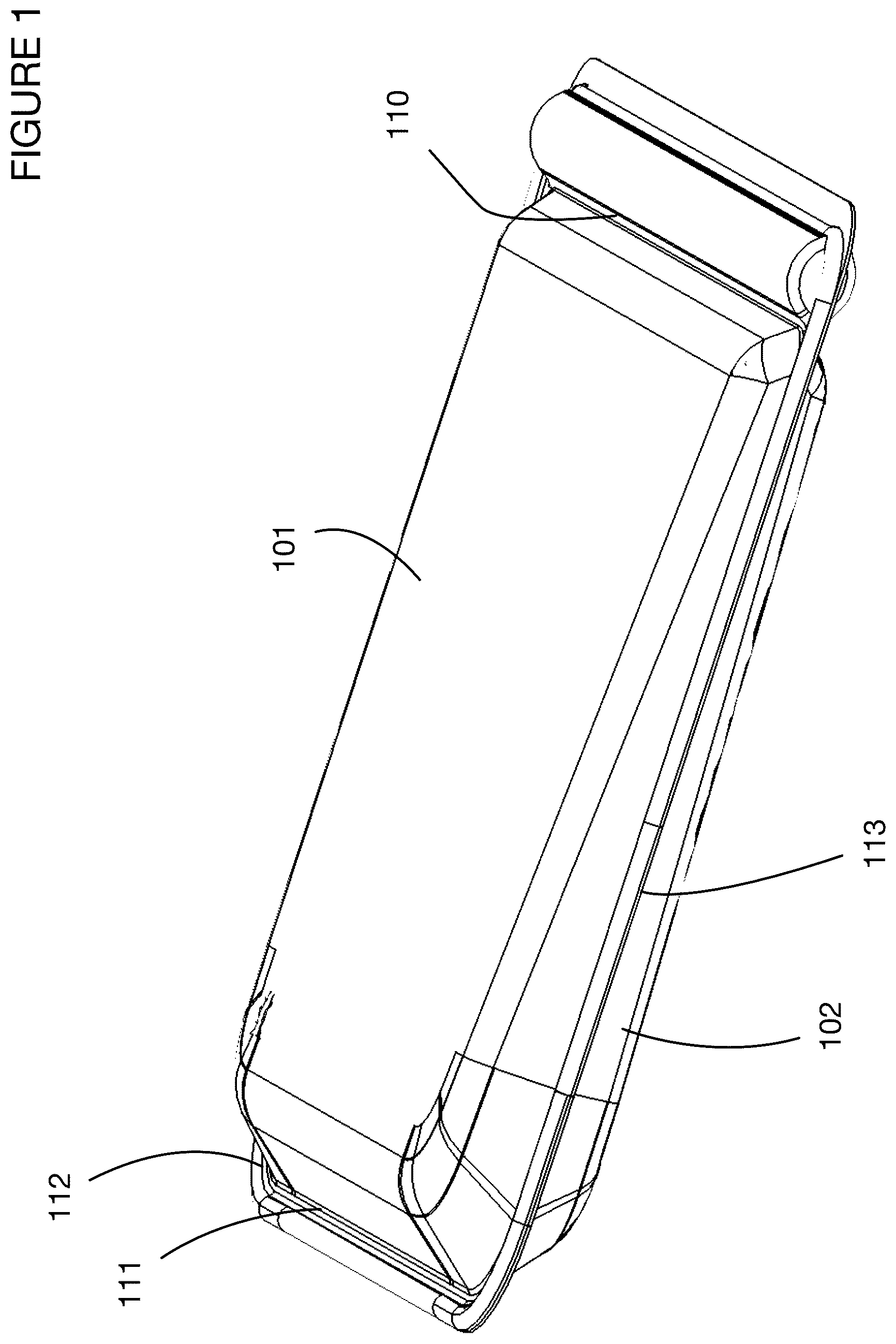 Patent US12338027 Figure 1 – Elastomeric container with integrated leak resistant seal and pressure shield