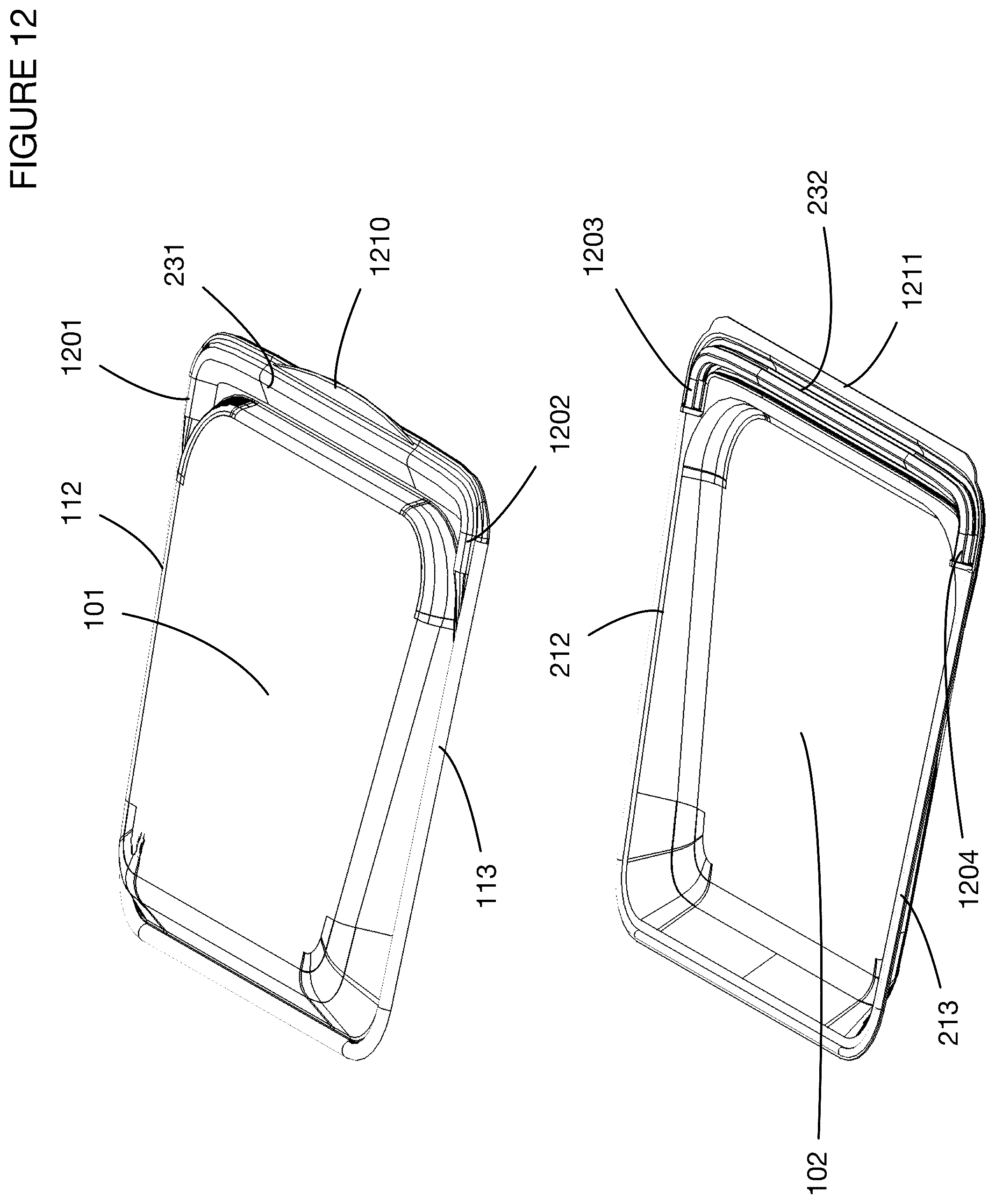 Patent US12338027 Figure 12 – Elastomeric container with integrated leak resistant seal and pressure shield
