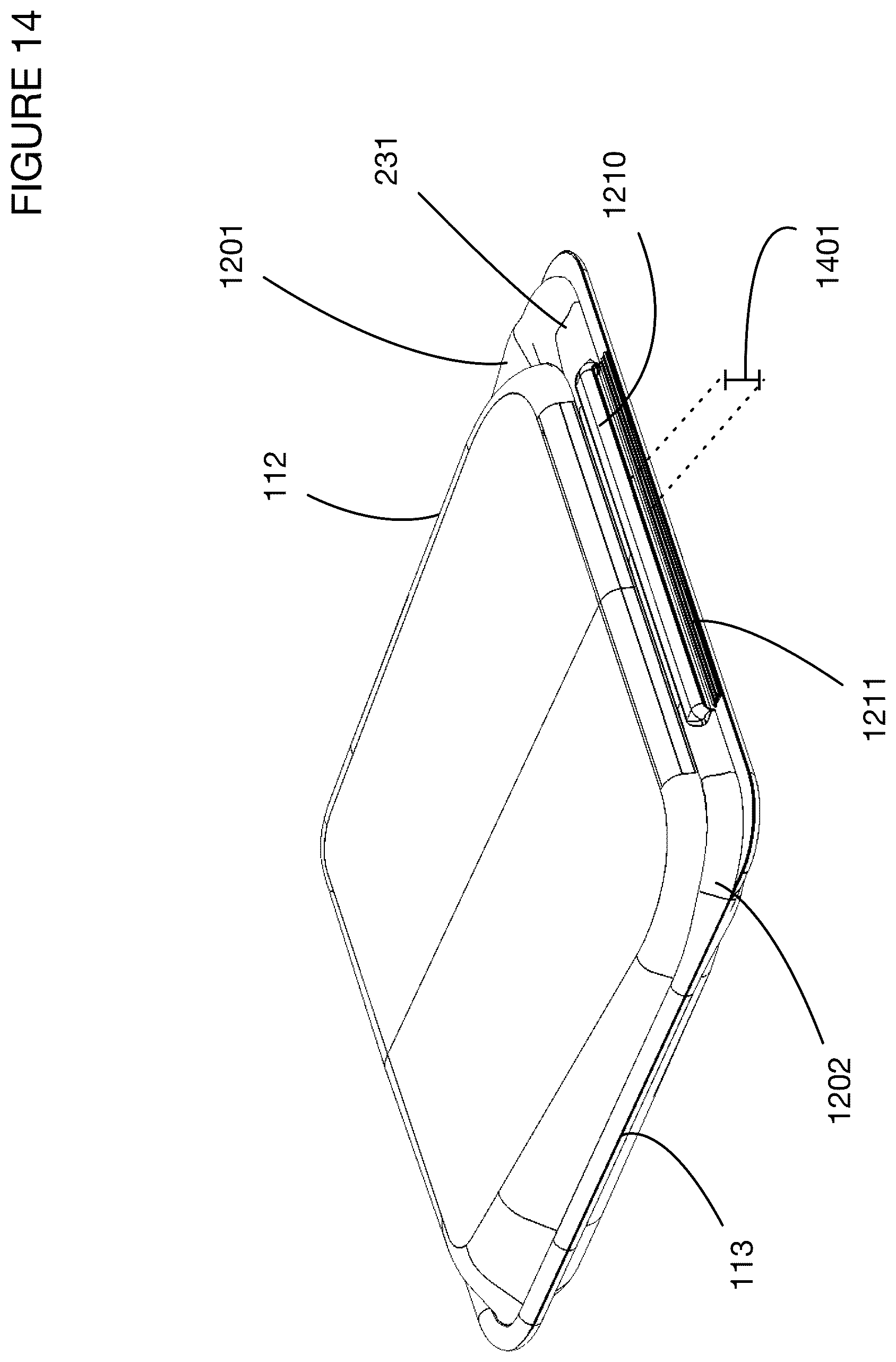 Patent US12338027 Figure 14 – Elastomeric container with integrated leak resistant seal and pressure shield