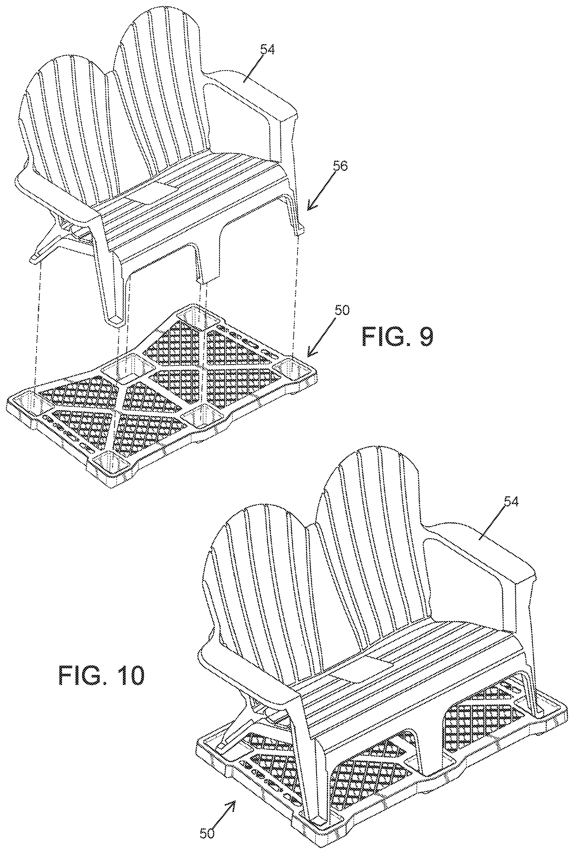 Patent US12338028 Figure 5 – Shipping tray for bench system and method