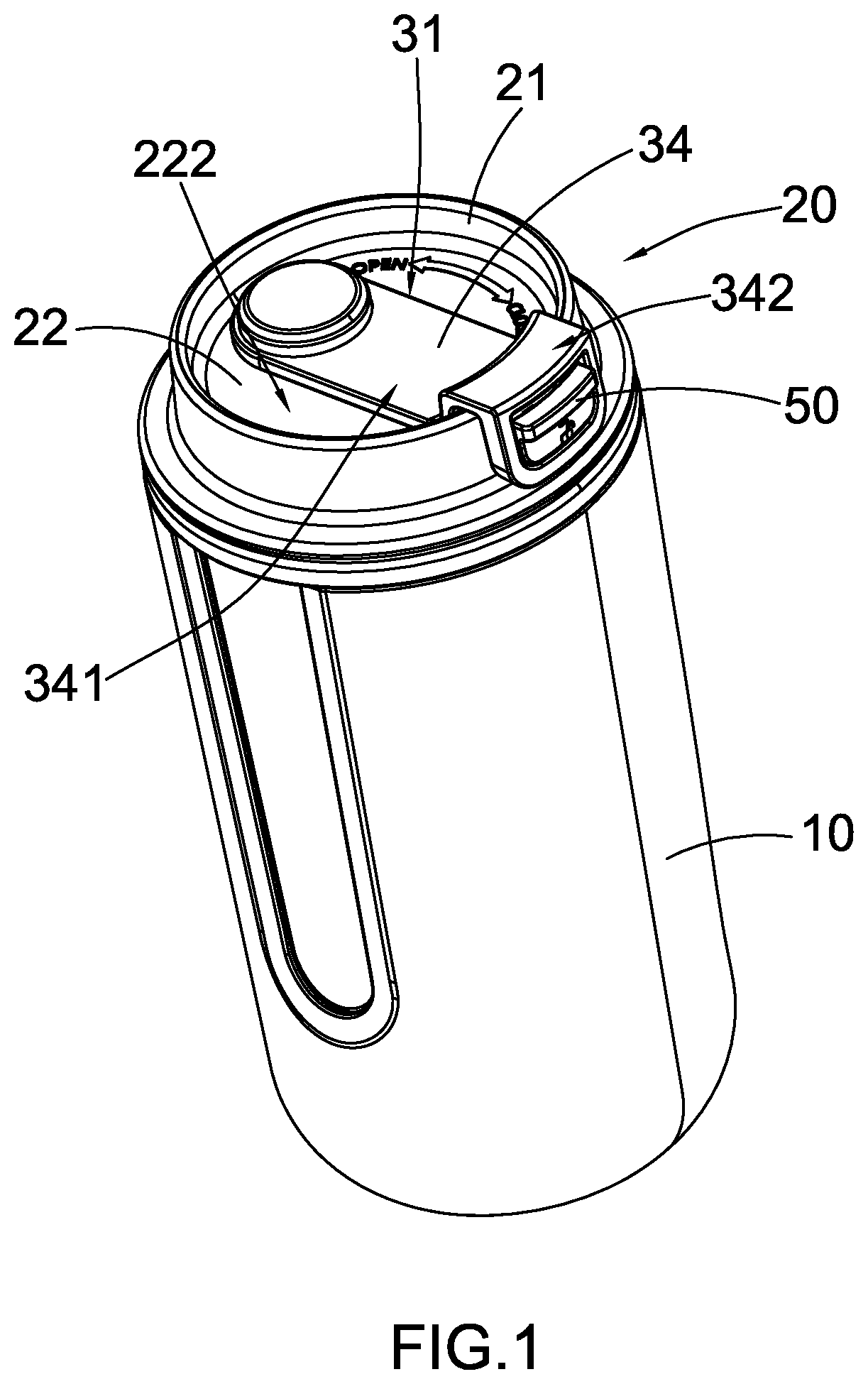 Patent US12338037 Figure 1 – Beverage container with rotatable sealing arrangement