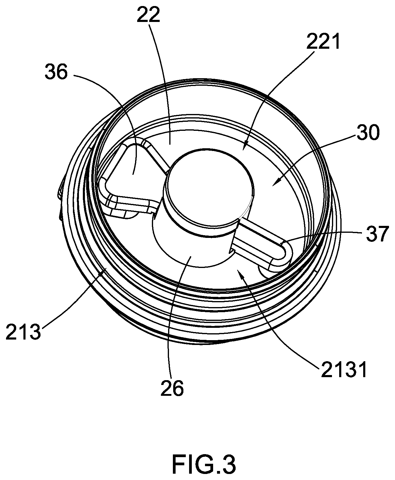 Patent US12338037 Figure 3 – Beverage container with rotatable sealing arrangement