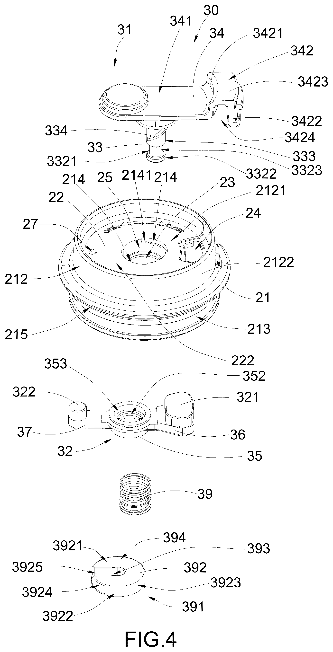 Patent US12338037 Figure 4 – Beverage container with rotatable sealing arrangement