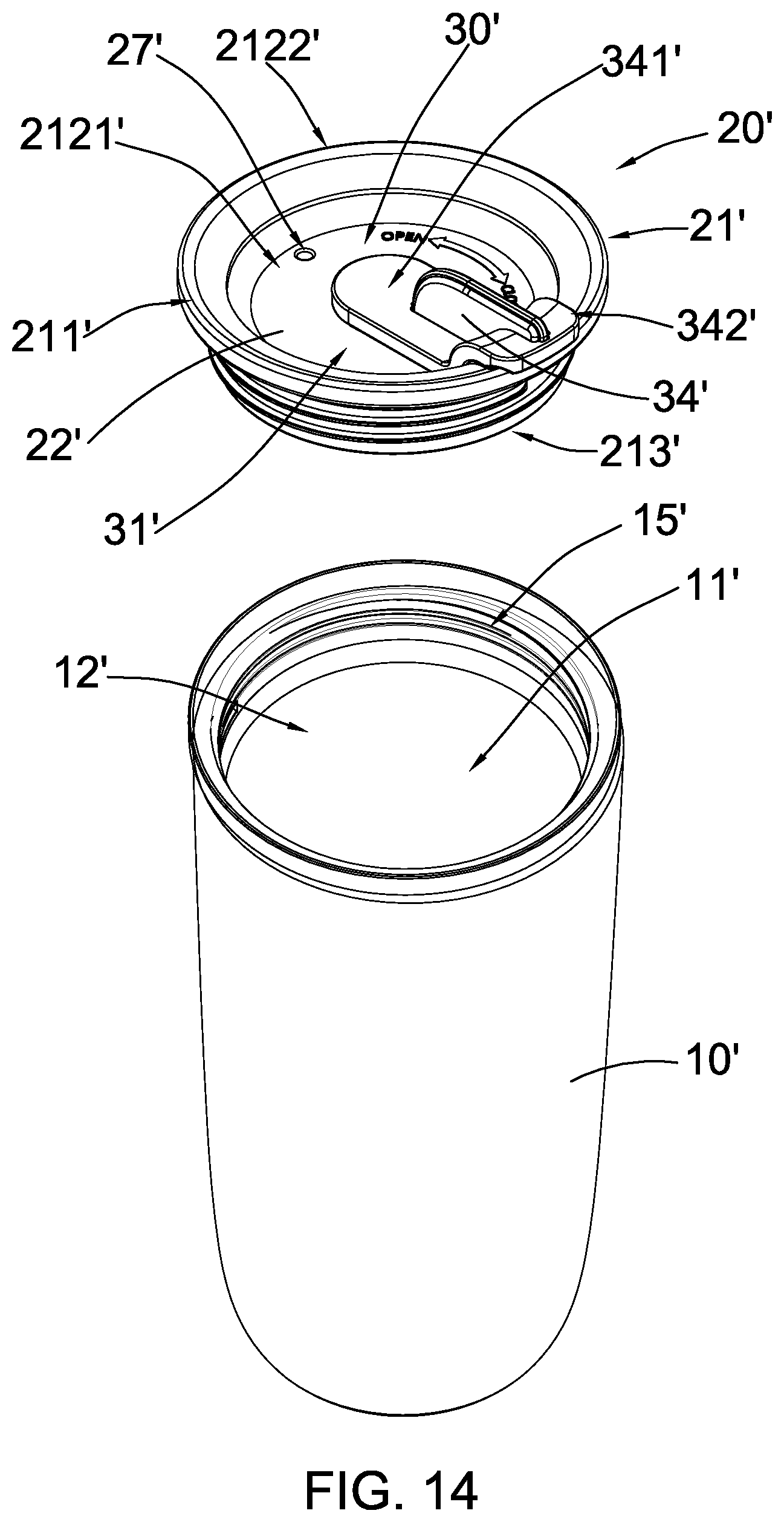 Patent US12338037 Figure 12 – Beverage container with rotatable sealing arrangement
