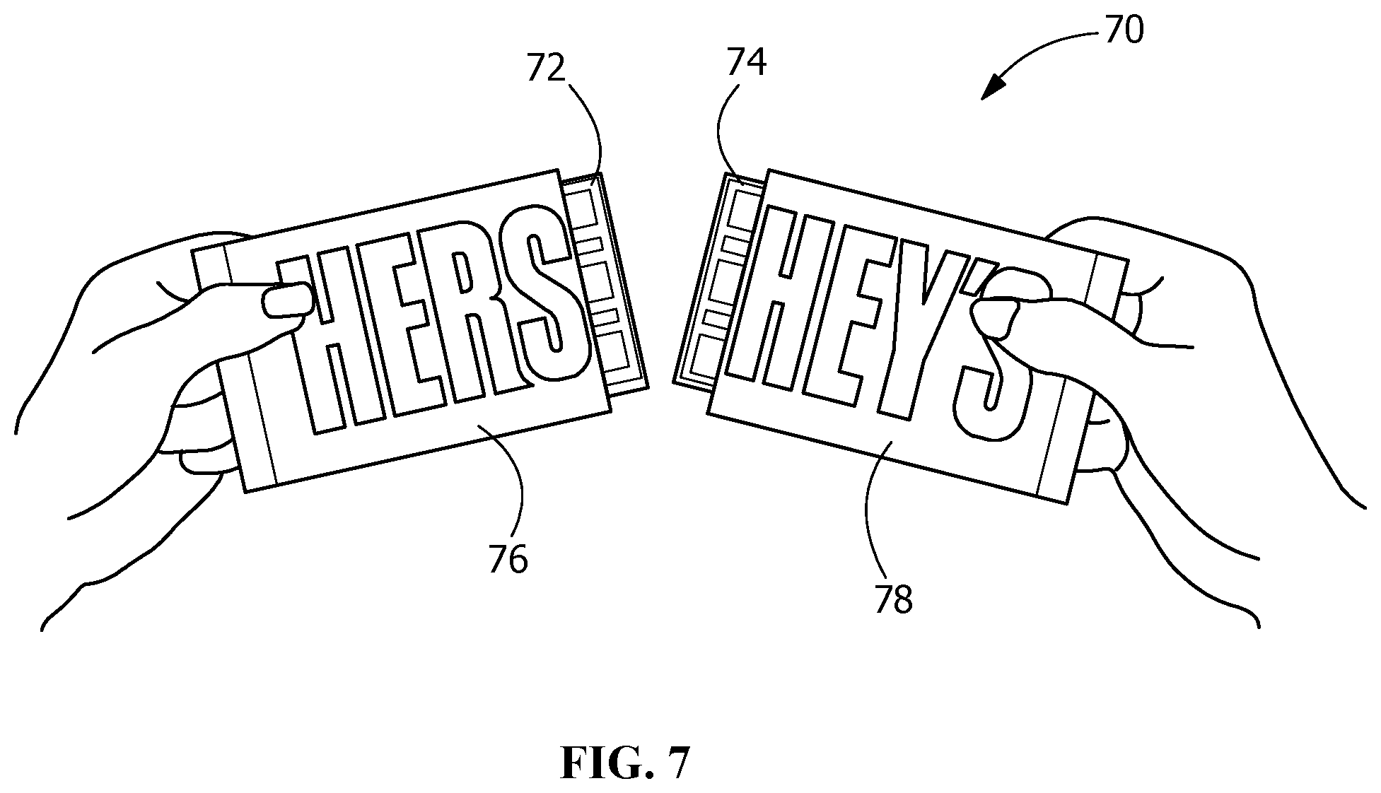 Patent US12338050 Figure 4 – Scored candy bar wrapper and method of opening same