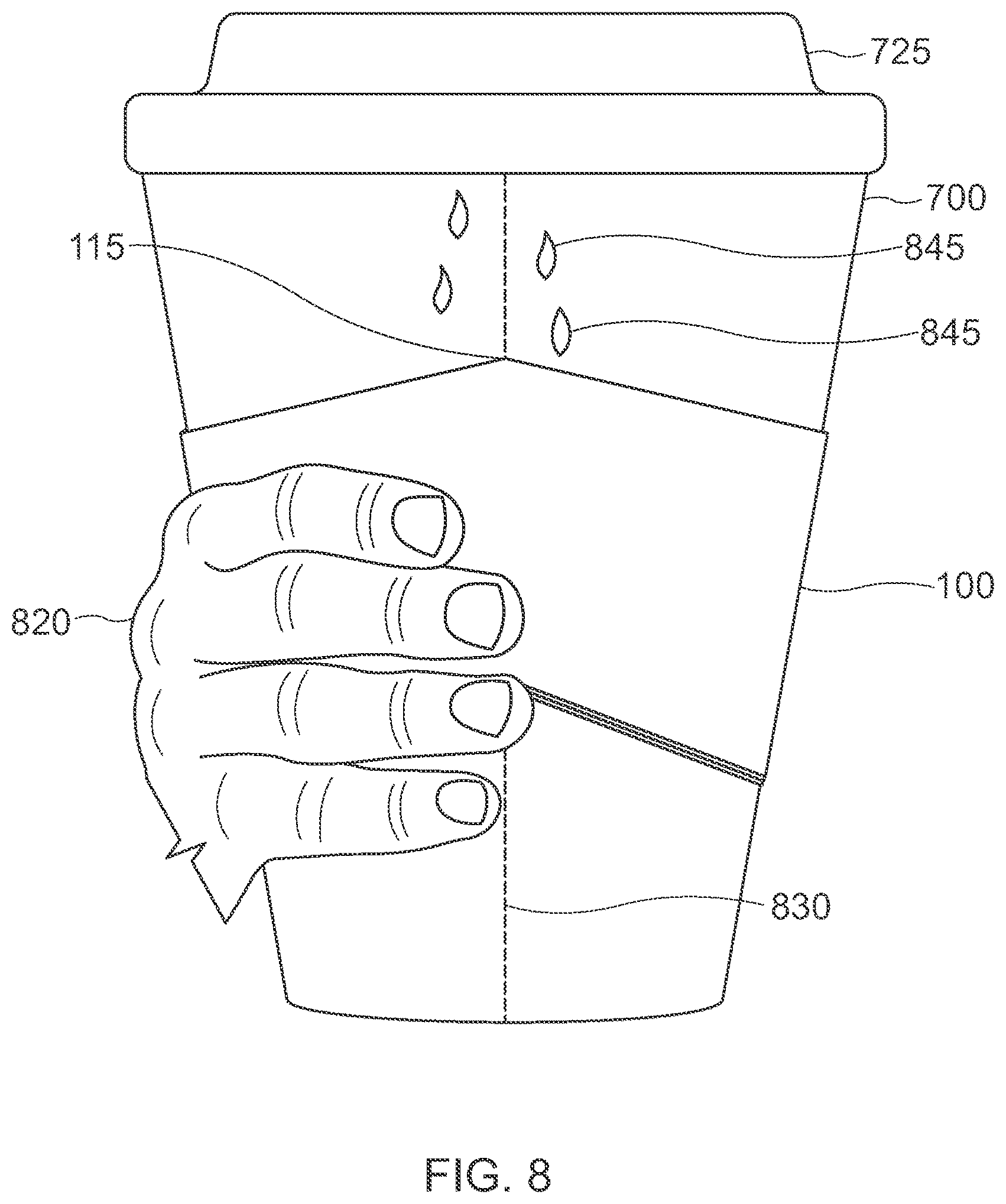 Patent US12338055 Figure 8 – Sleeves for cups and other containers, and methods of manufacturing same