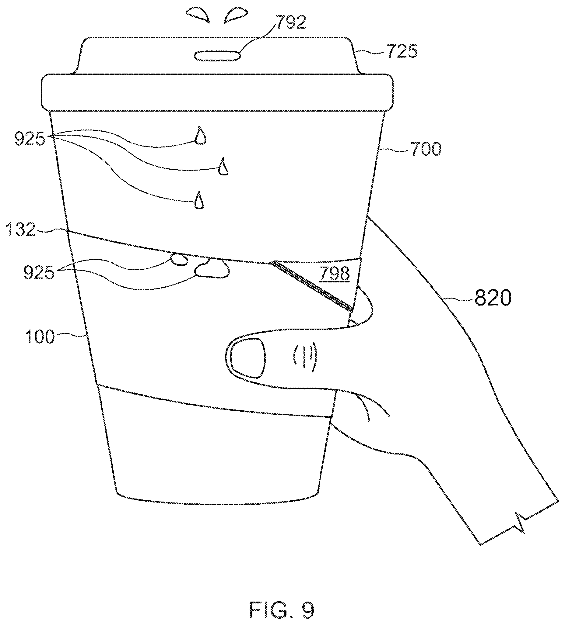 Patent US12338055 Figure 9 – Sleeves for cups and other containers, and methods of manufacturing same