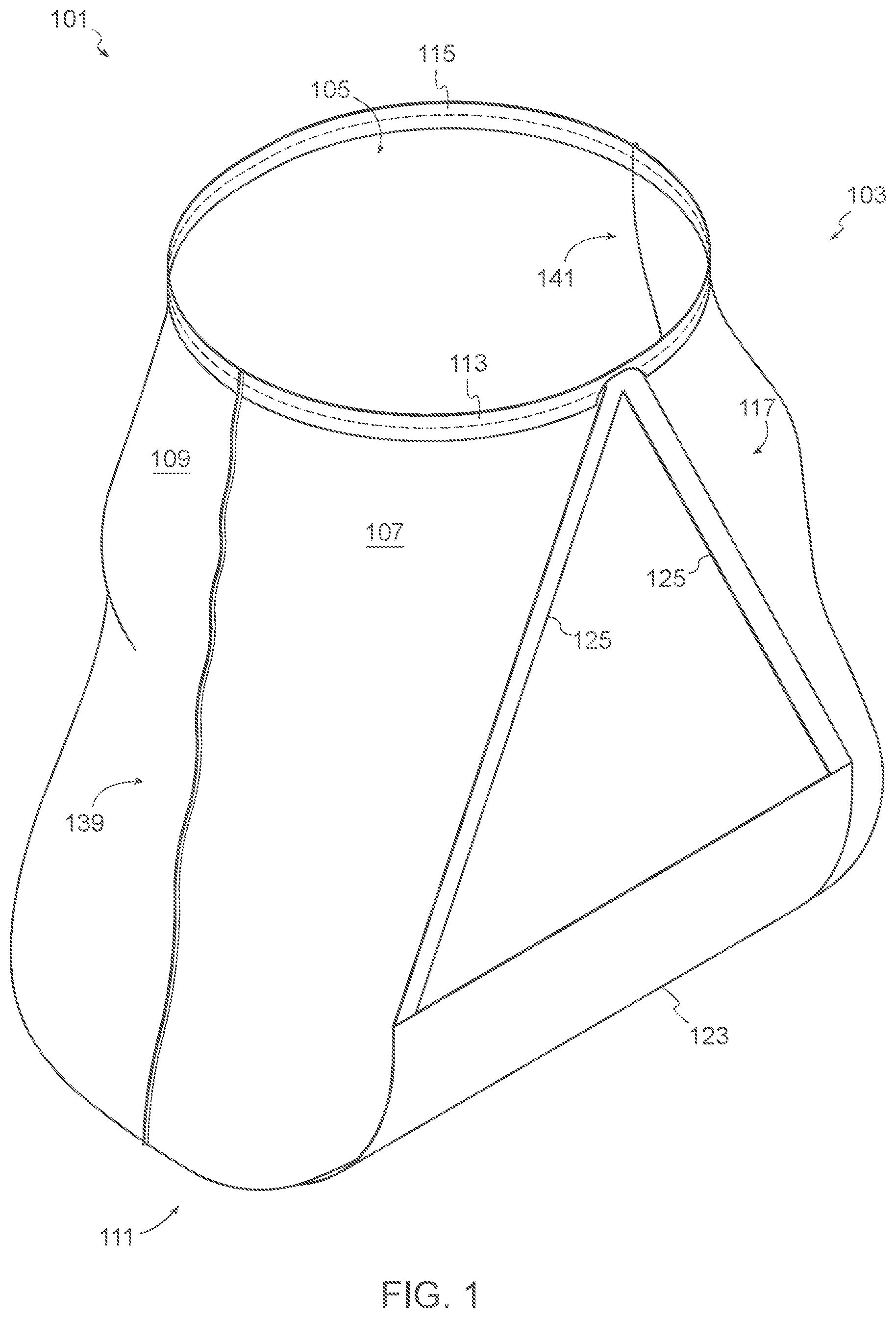 Patent US12338063 Figure 1 – Strap-reinforced waste bag system