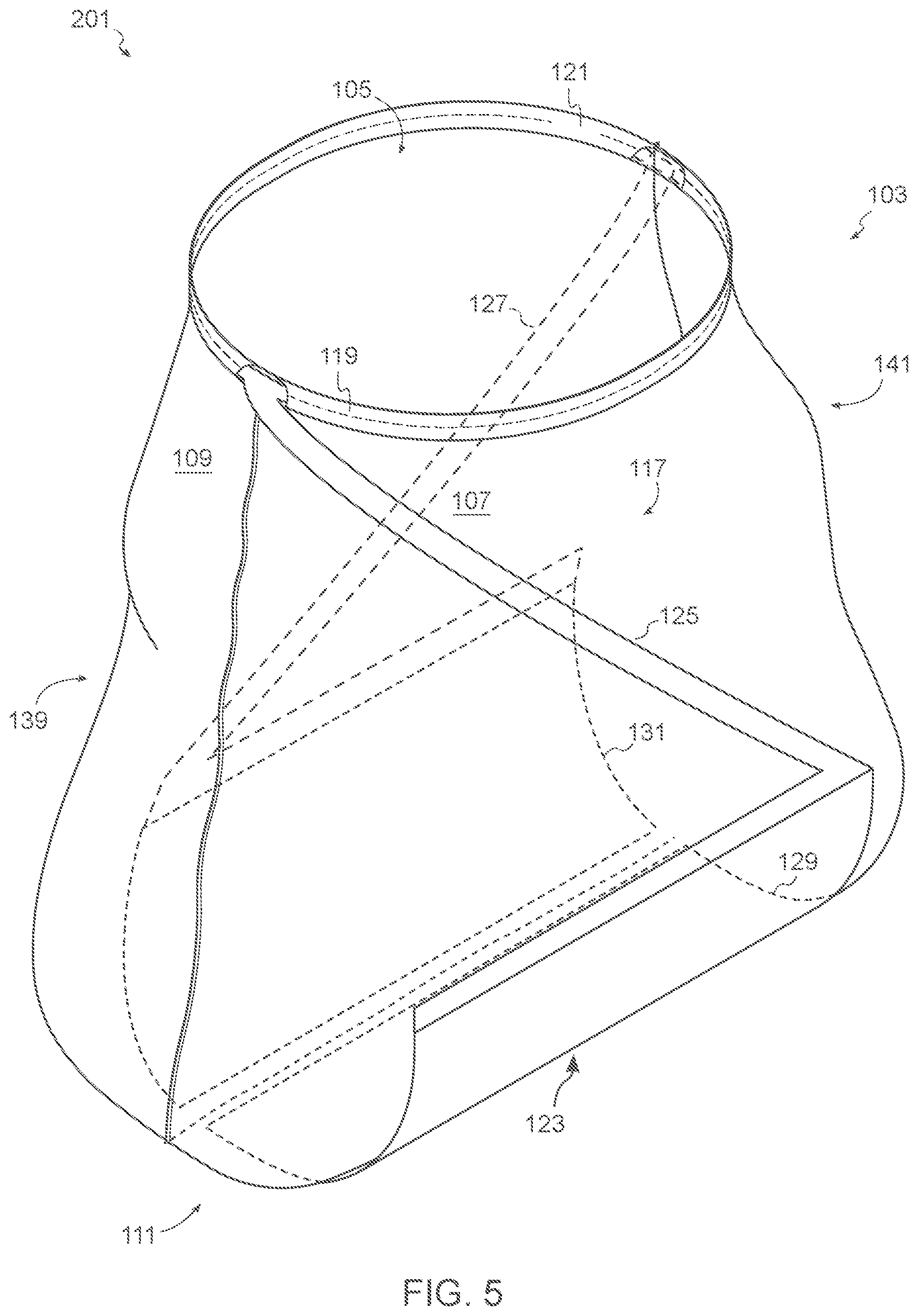 Patent US12338063 Figure 5 – Strap-reinforced waste bag system