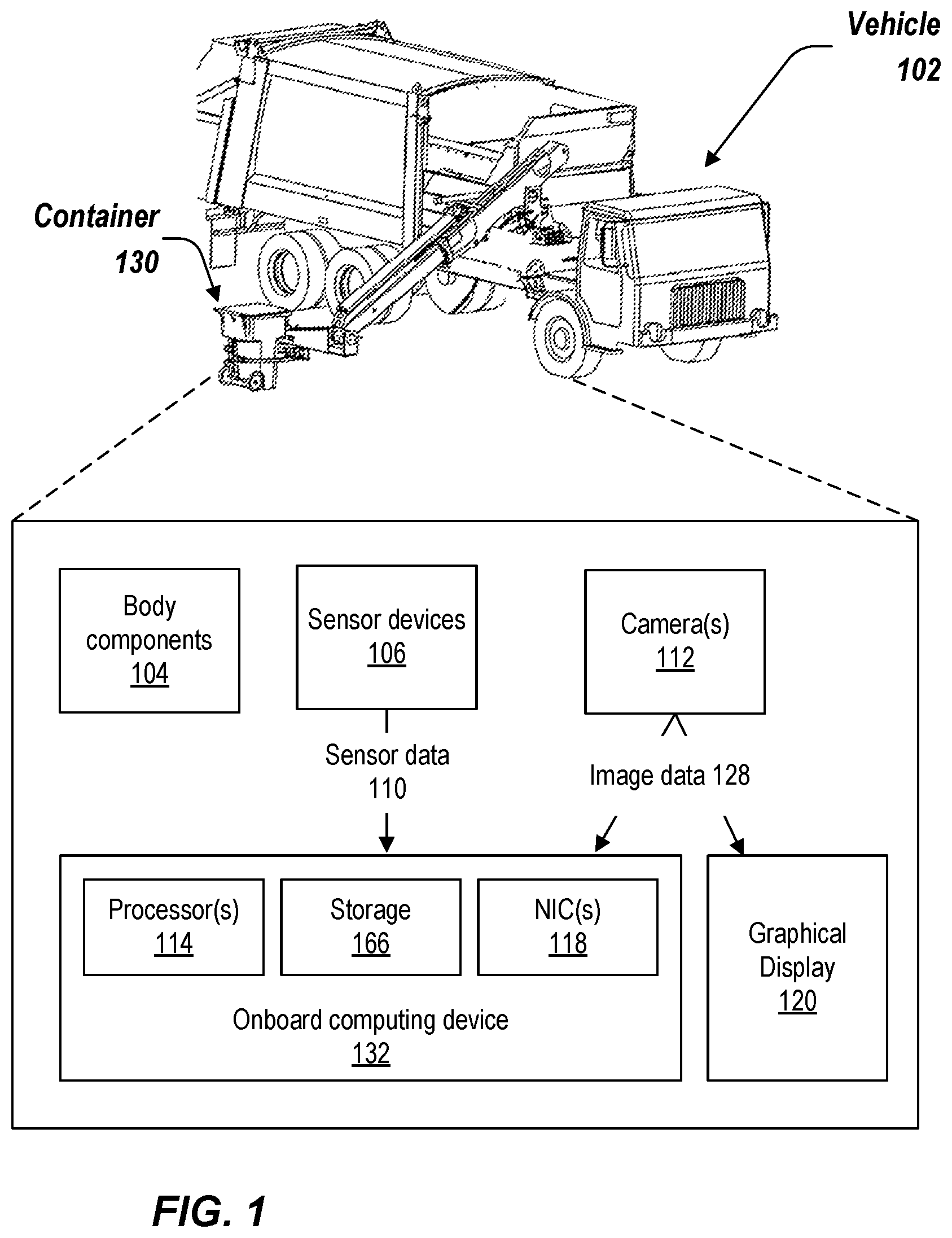 Patent US12338068 Figure 1 – Refuse container engagement