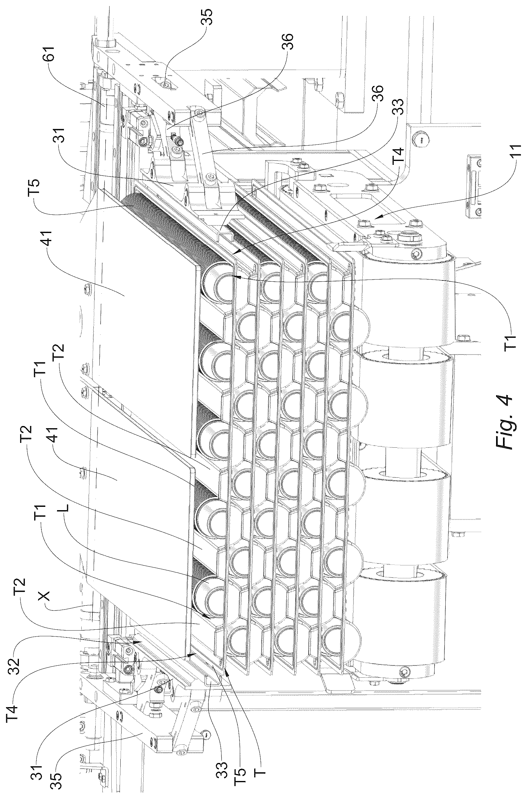 Patent US12338079 Figure 4 – Feeding group and method for feeding a plurality of articles in discrete rows