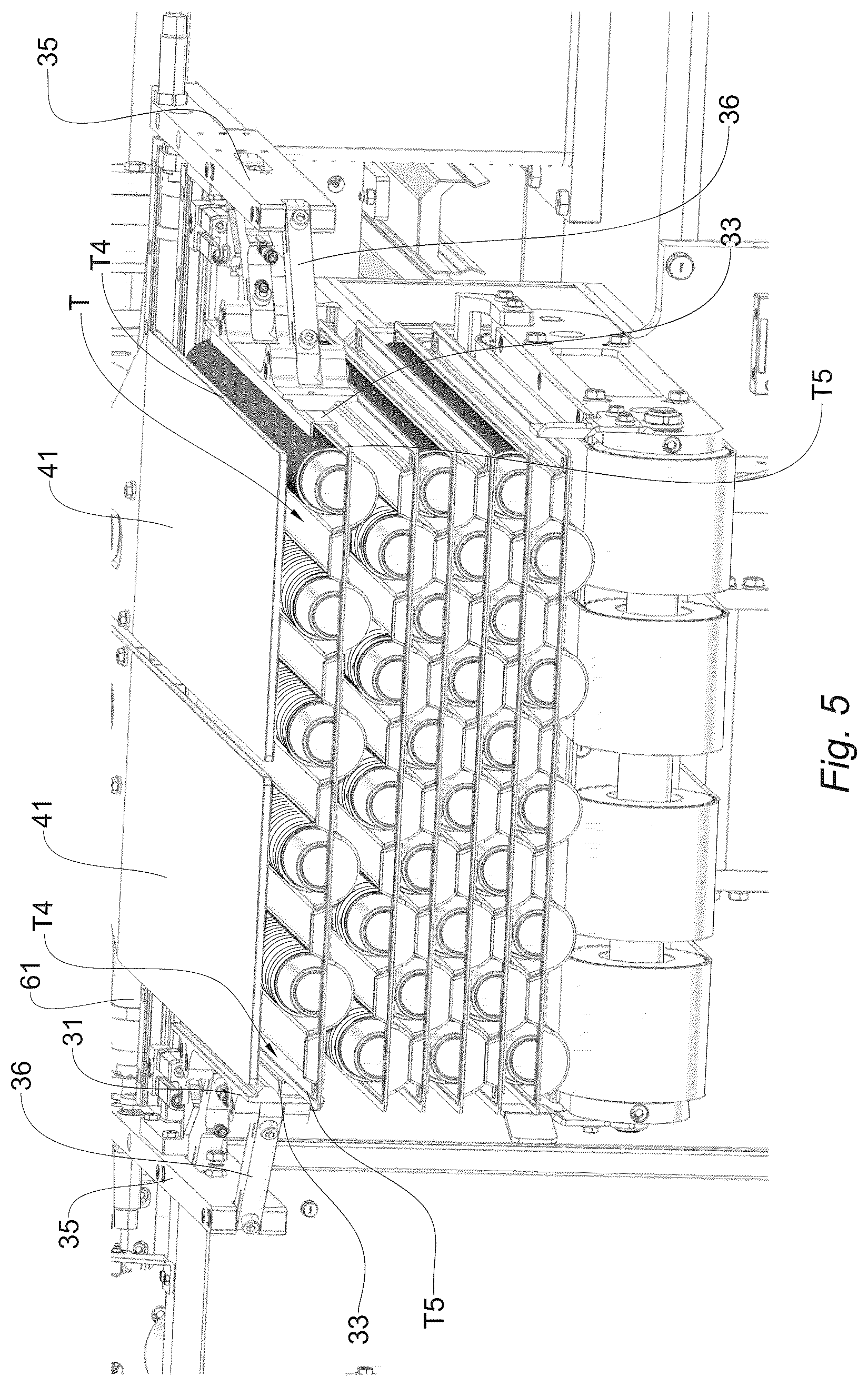 Patent US12338079 Figure 5 – Feeding group and method for feeding a plurality of articles in discrete rows