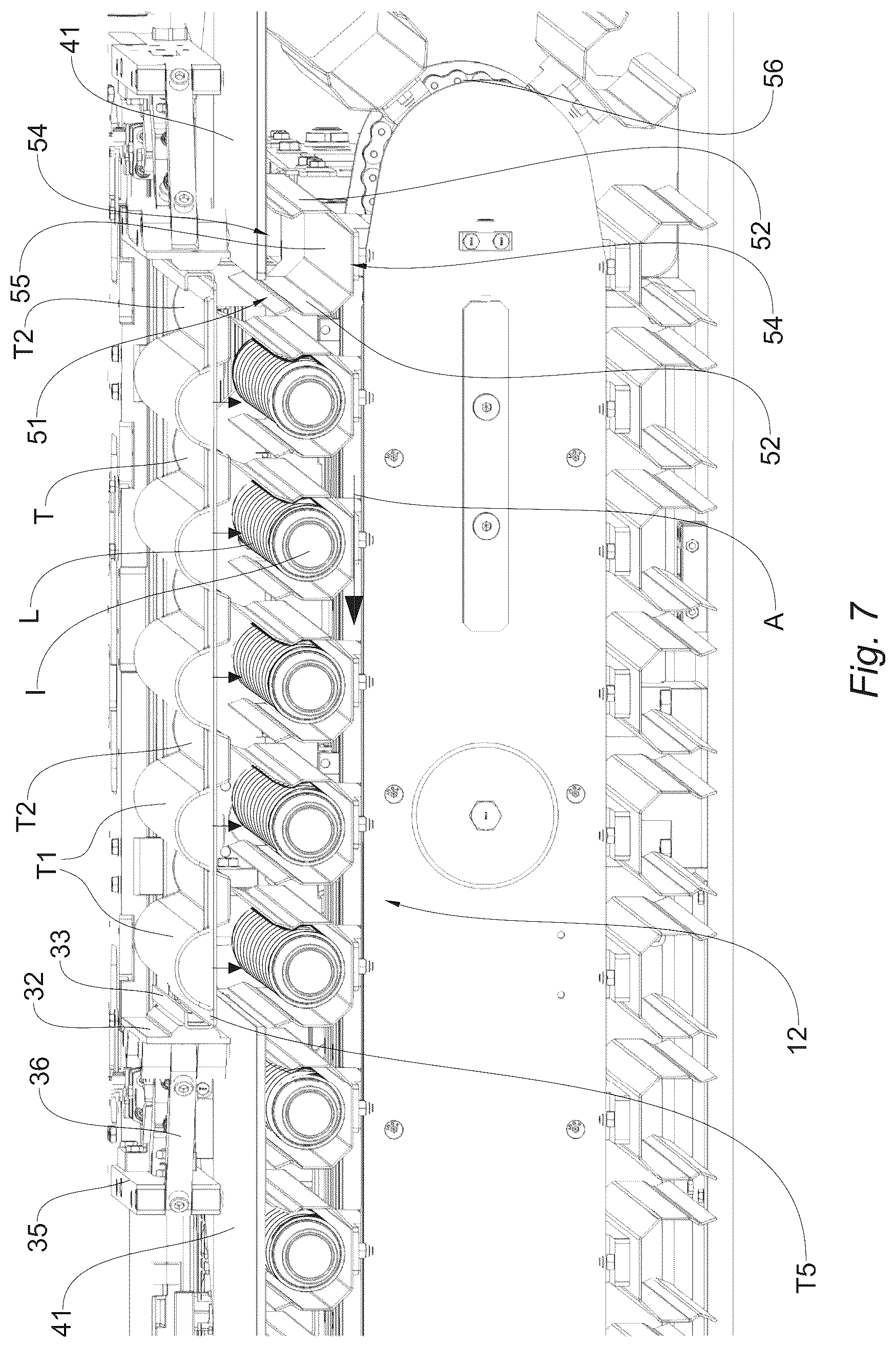 Patent US12338079 Figure 7 – Feeding group and method for feeding a plurality of articles in discrete rows