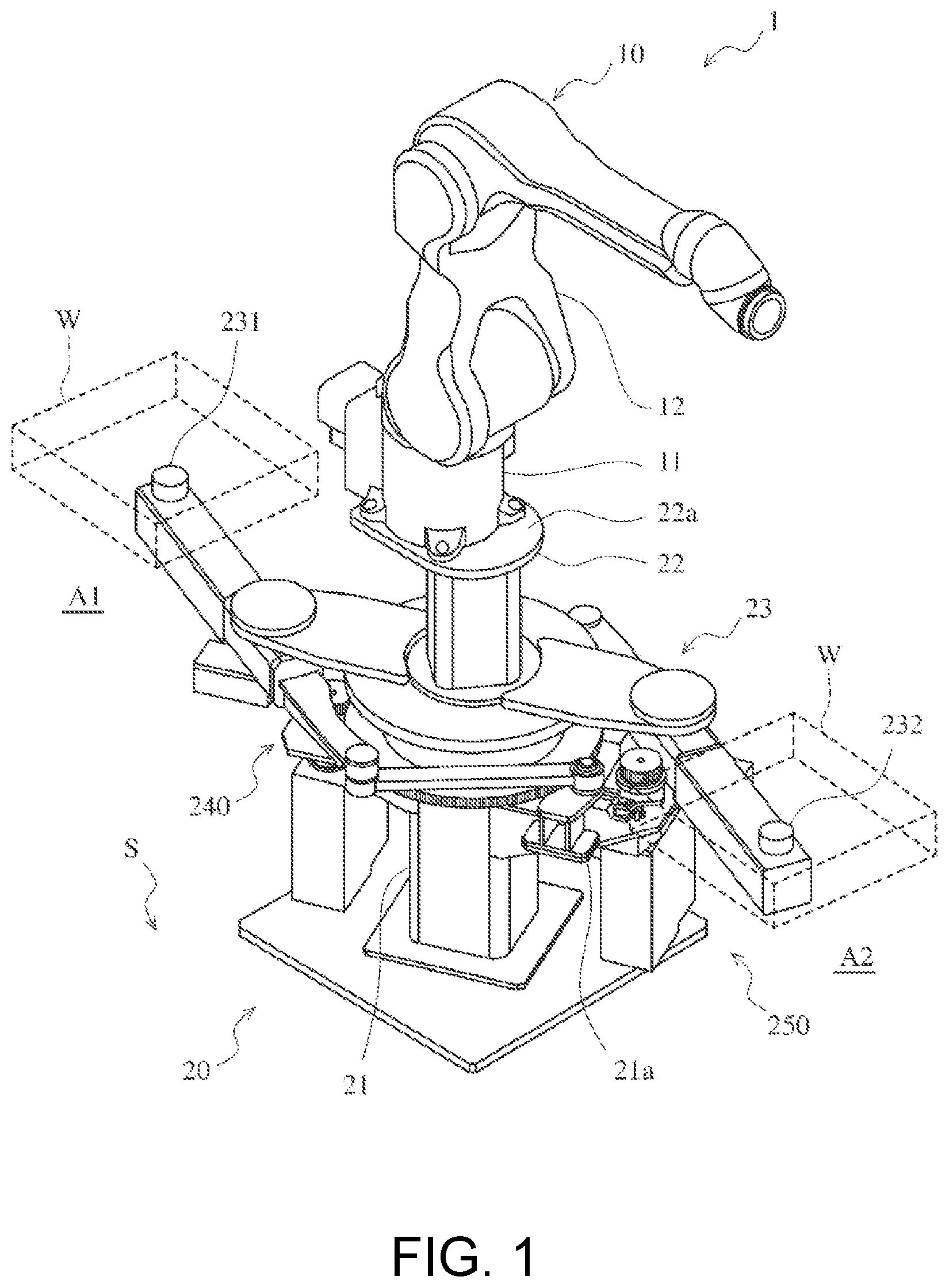 Patent US12338081 Figure 1 – Conveying device and robot system