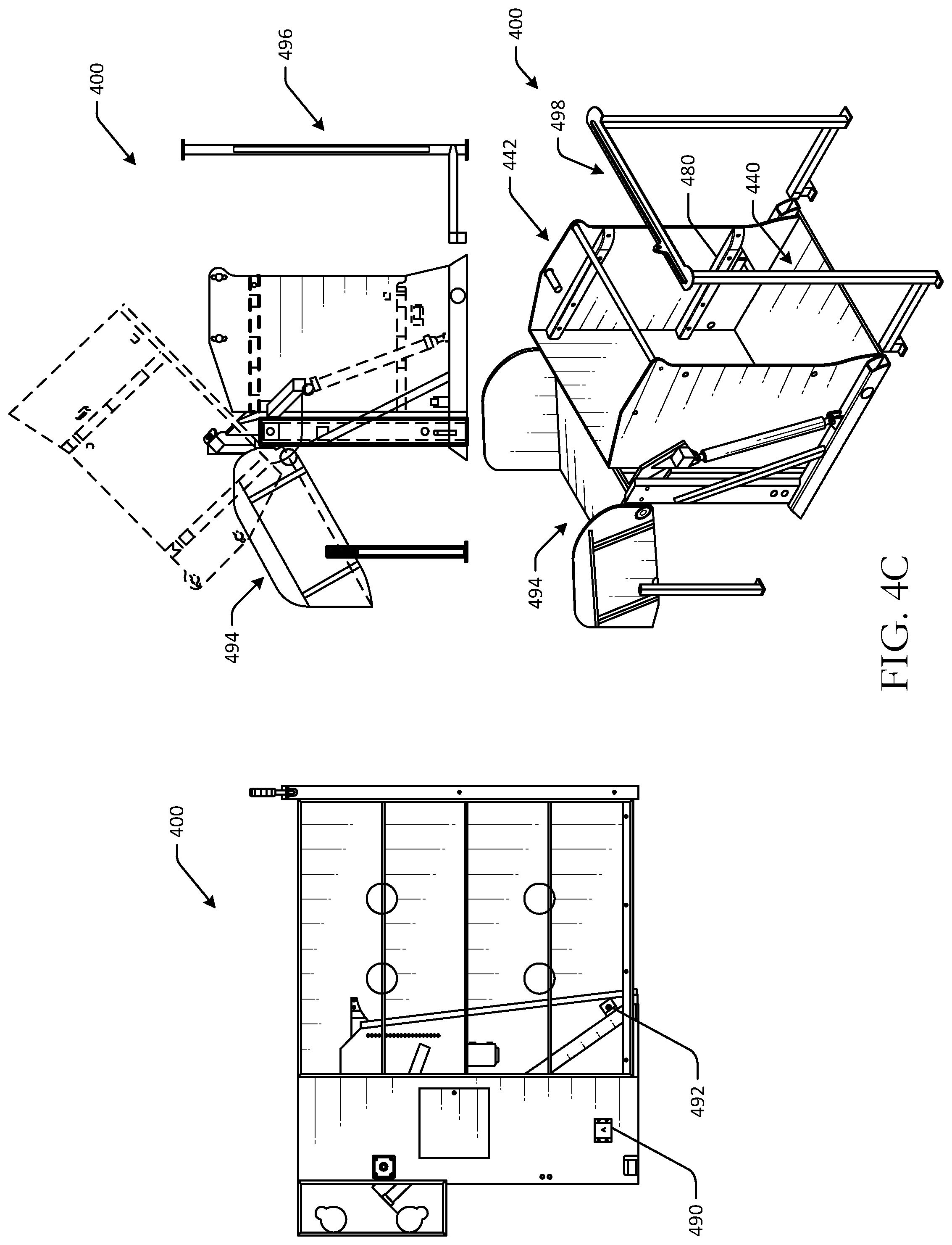 Patent US12338086 Figure 6 – Container unloading systems for various container types