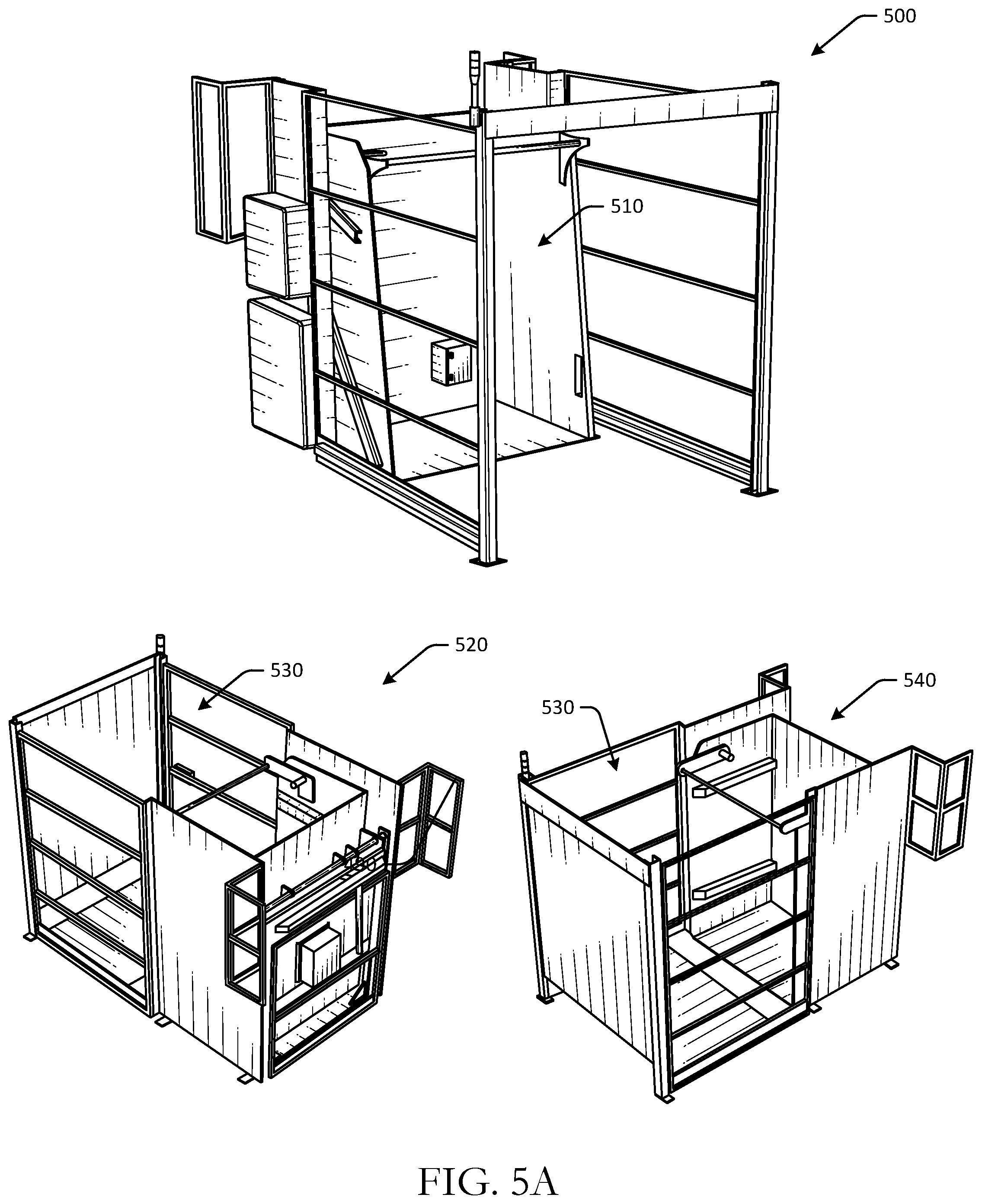 Patent US12338086 Figure 7 – Container unloading systems for various container types