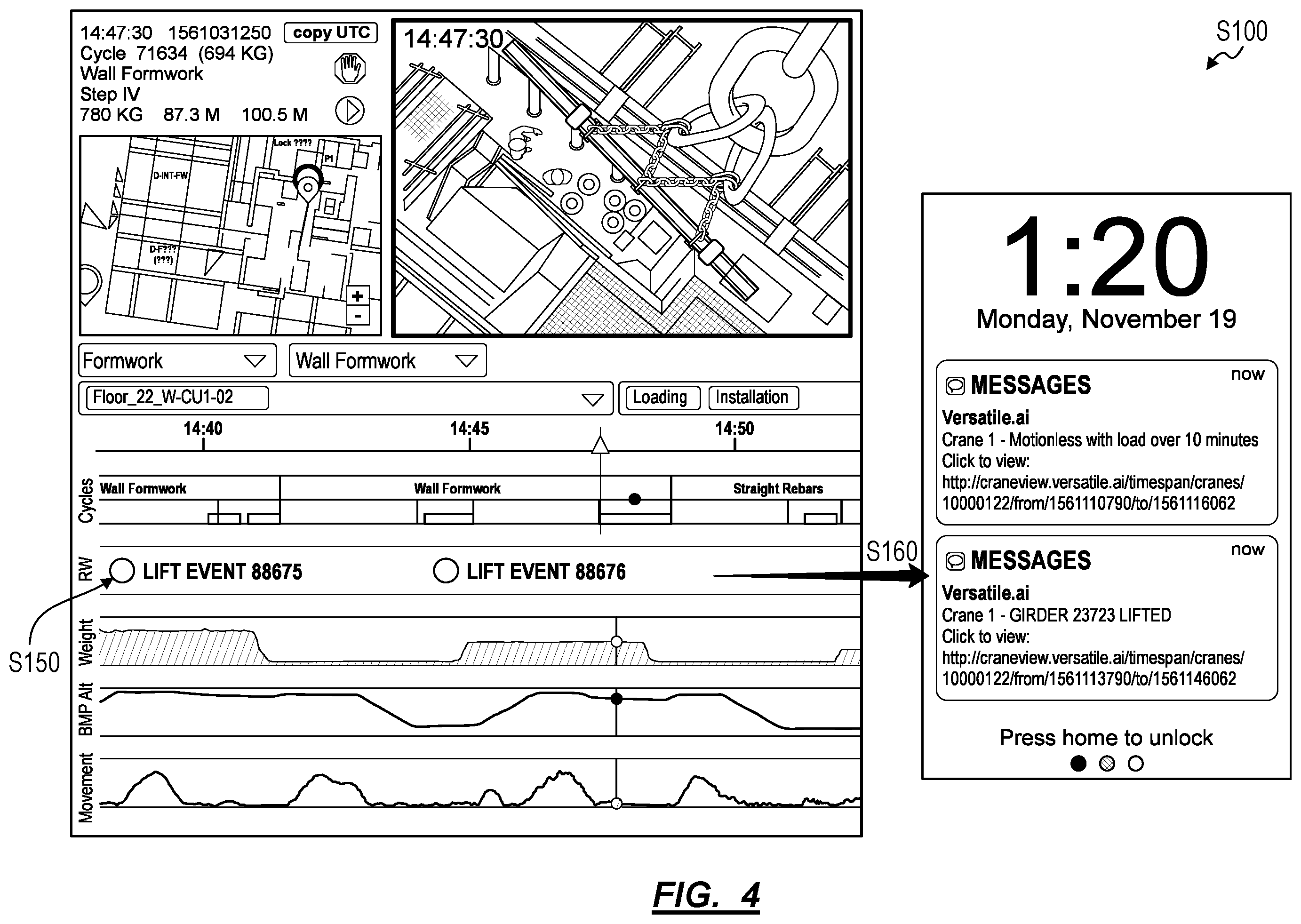 Patent US12338105 Figure 4 – Method for monitoring lifting events at a construction site