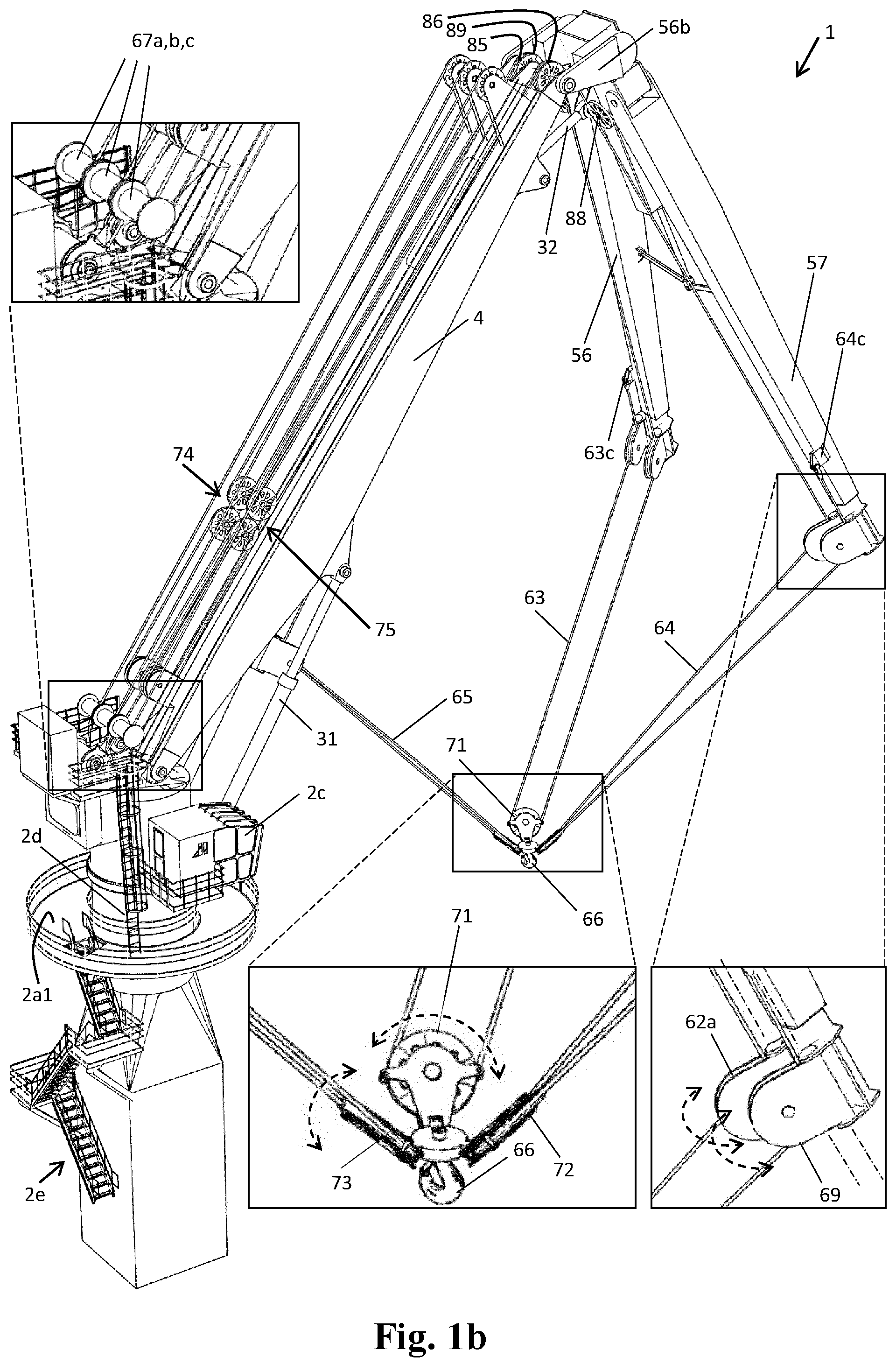 Patent US12338106 Figure 2 – Marine knuckle boom crane