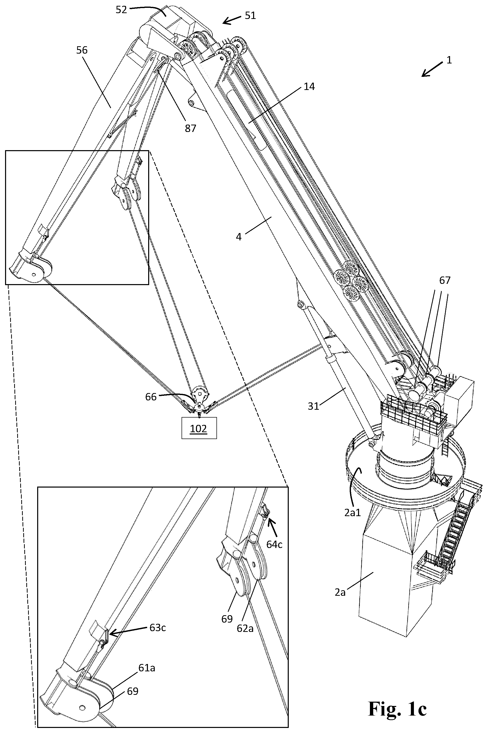 Patent US12338106 Figure 3 – Marine knuckle boom crane