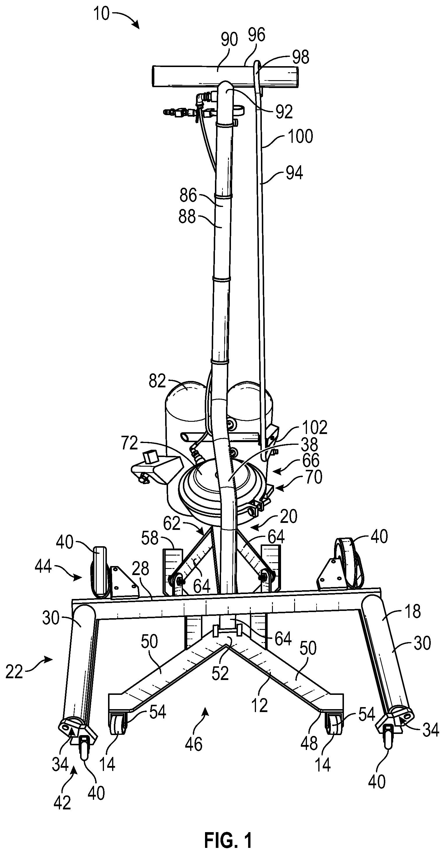 Patent US12338110 Figure 1 – Truck wheel lifting cart