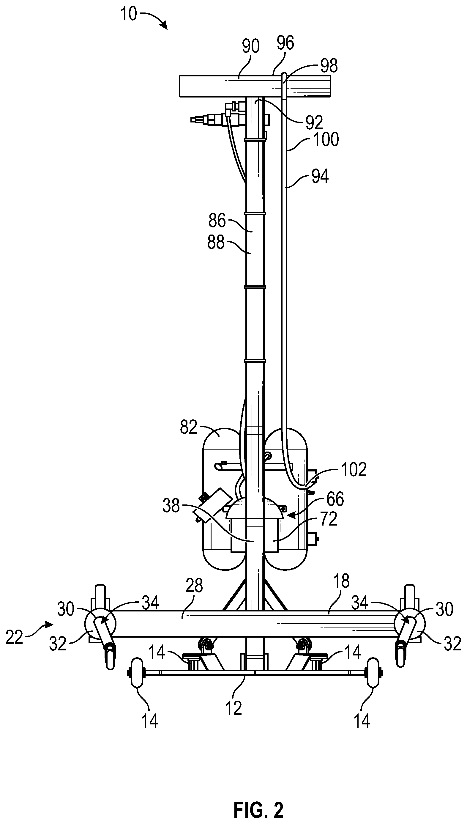 Patent US12338110 Figure 2 – Truck wheel lifting cart